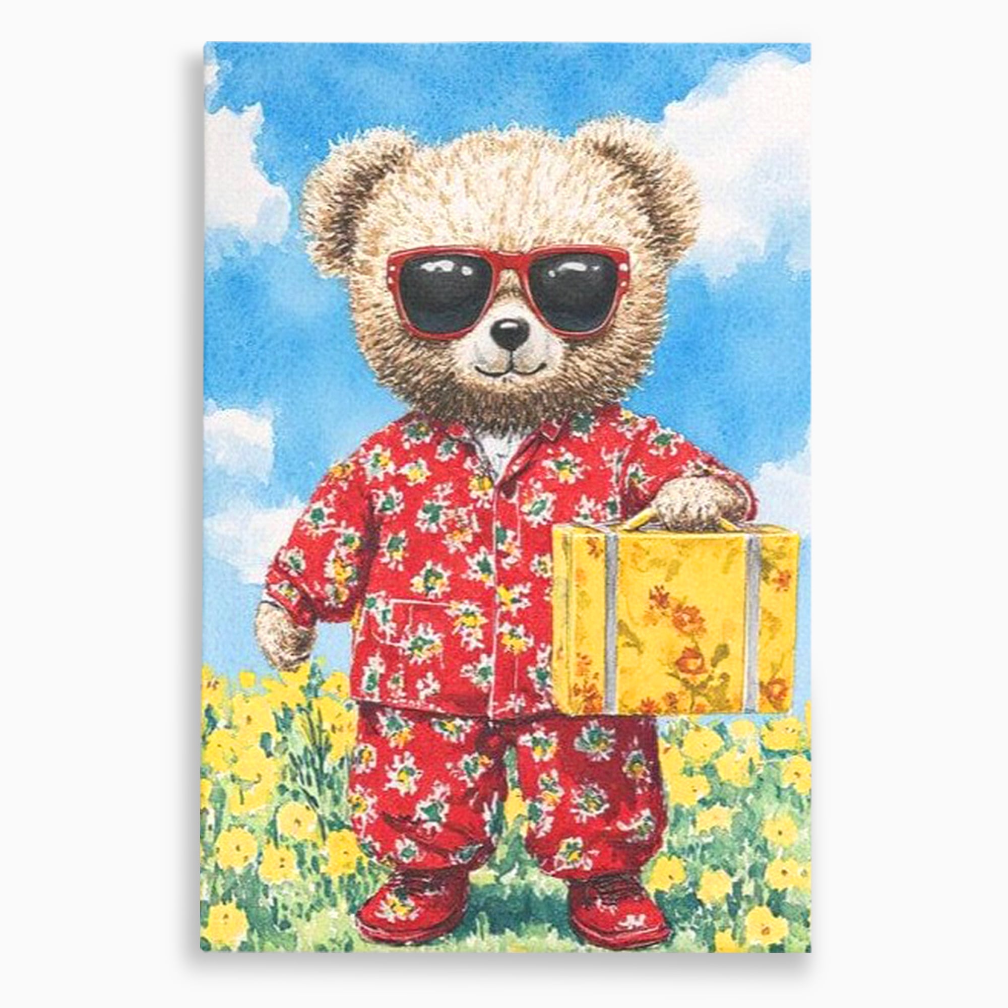 Tablou Canvas Premium, LuxCanva® K1002, Ursuletul In Vacanta, Geanta, Flori, Pijamale, Ochelari de Soare, Plus, Vacanta, Copilarie, Prieten, Aventura, Cool, Camera Copii