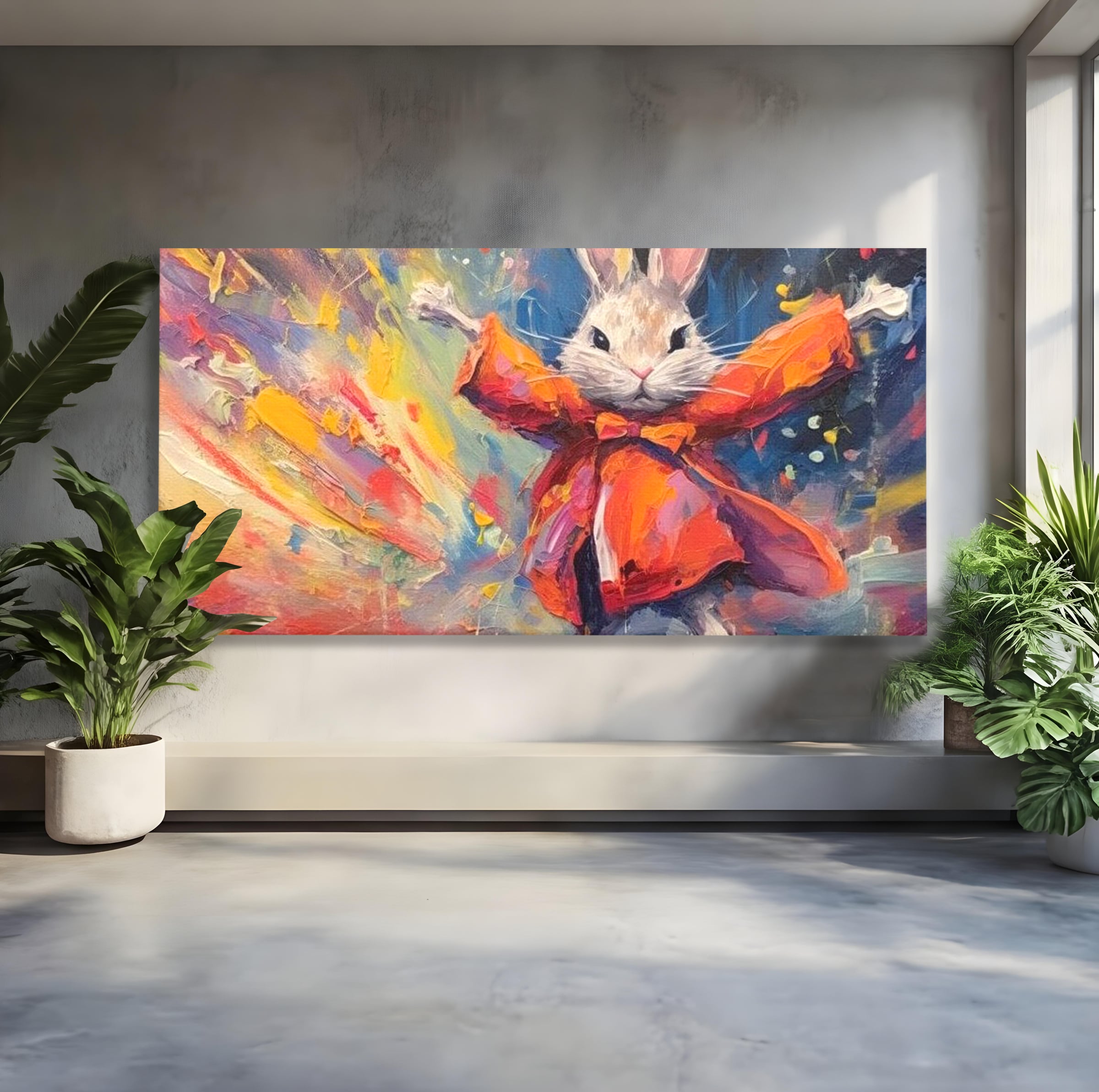 Tablou Canvas Premium, LuxCanva® K1004, Iepurasul Curajos, Dansator, Aventura, Colorat, Magician, Blanita, Saritura, Simpatic, Veselie, Miscare, Fermecat, Camera Copii