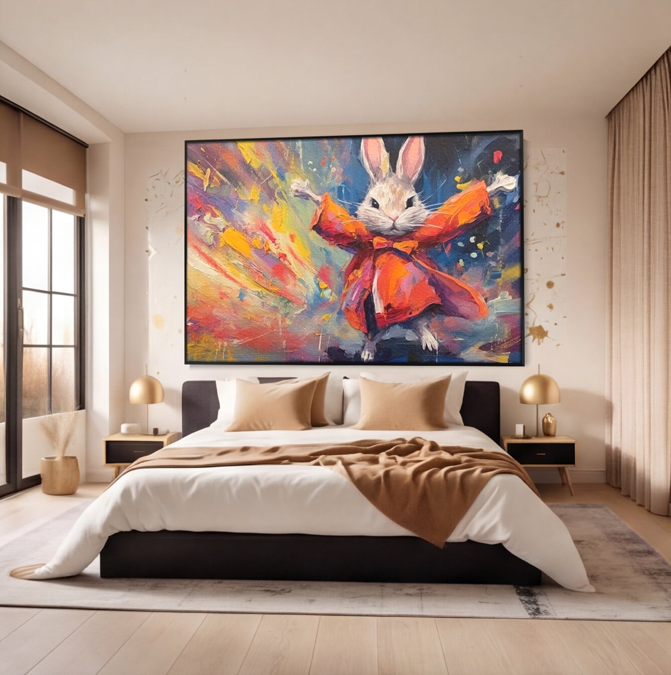 Tablou Canvas Premium, LuxCanva® K1004, Iepurasul Curajos, Dansator, Aventura, Colorat, Magician, Blanita, Saritura, Simpatic, Veselie, Miscare, Fermecat, Camera Copii