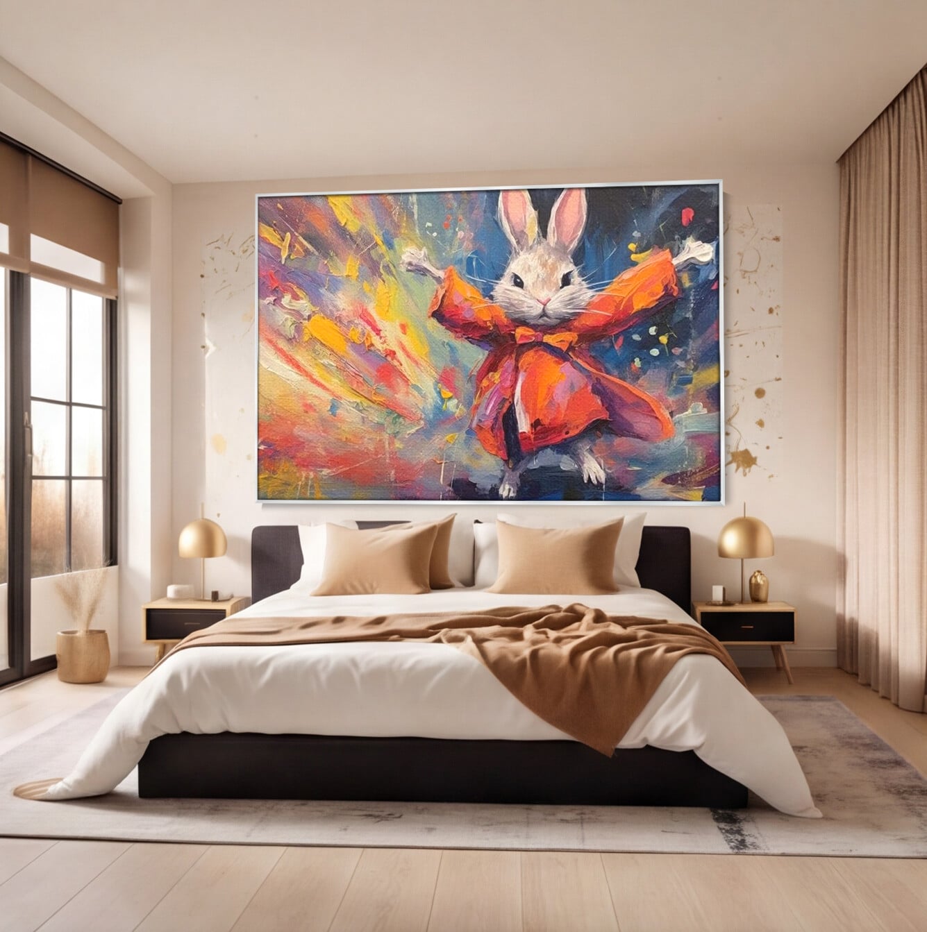 Tablou Canvas Premium, LuxCanva® K1004, Iepurasul Curajos, Dansator, Aventura, Colorat, Magician, Blanita, Saritura, Simpatic, Veselie, Miscare, Fermecat, Camera Copii