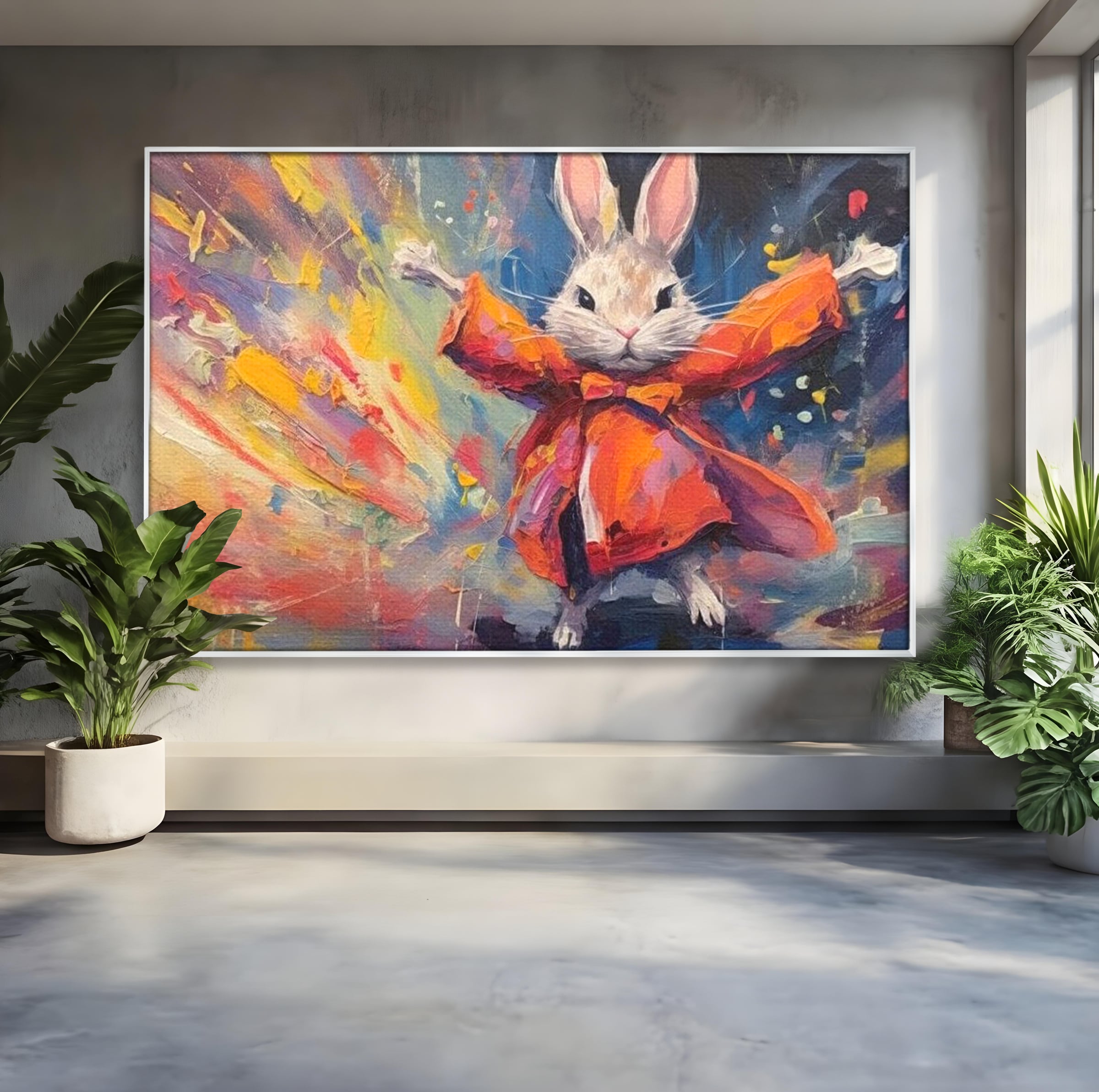 Tablou Canvas Premium, LuxCanva® K1004, Iepurasul Curajos, Dansator, Aventura, Colorat, Magician, Blanita, Saritura, Simpatic, Veselie, Miscare, Fermecat, Camera Copii