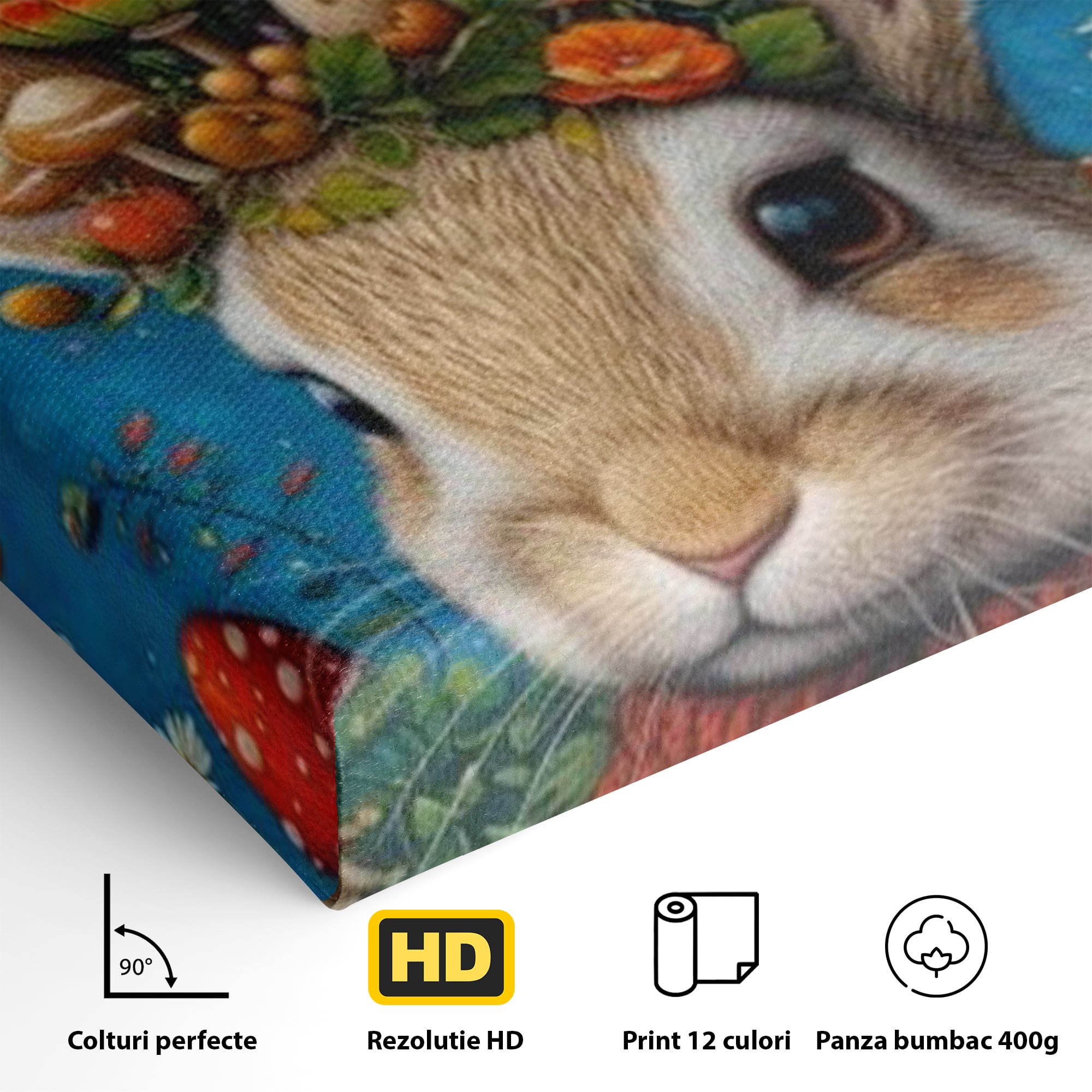 Tablou Canvas Premium, LuxCanva® K1006, Iepurasul Si Gradina Magica, Padurar, Palarie, Fermecata, Print, Padure, Ciupercute, Norisori, Capsuni, Basm, Decor, Camera Copii
