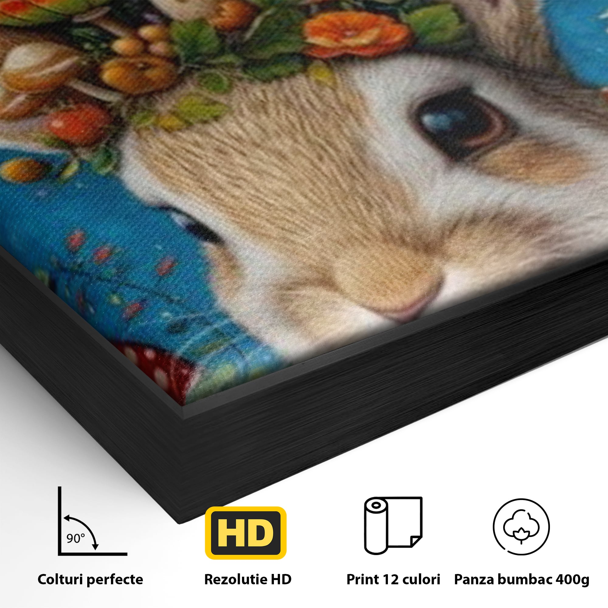 Tablou Canvas Premium, LuxCanva® K1006, Iepurasul Si Gradina Magica, Padurar, Palarie, Fermecata, Print, Padure, Ciupercute, Norisori, Capsuni, Basm, Decor, Camera Copii