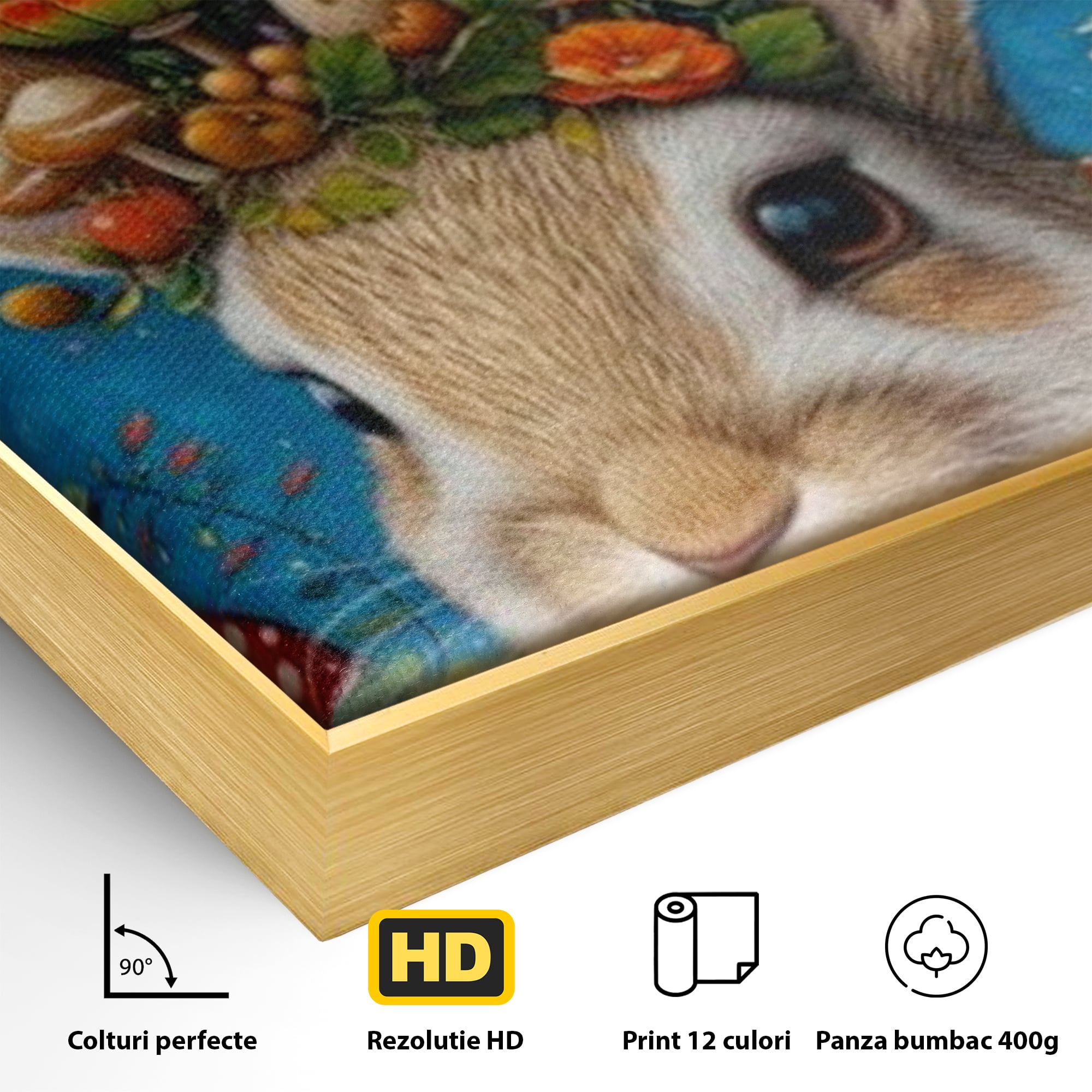 Tablou Canvas Premium, LuxCanva® K1006, Iepurasul Si Gradina Magica, Padurar, Palarie, Fermecata, Print, Padure, Ciupercute, Norisori, Capsuni, Basm, Decor, Camera Copii