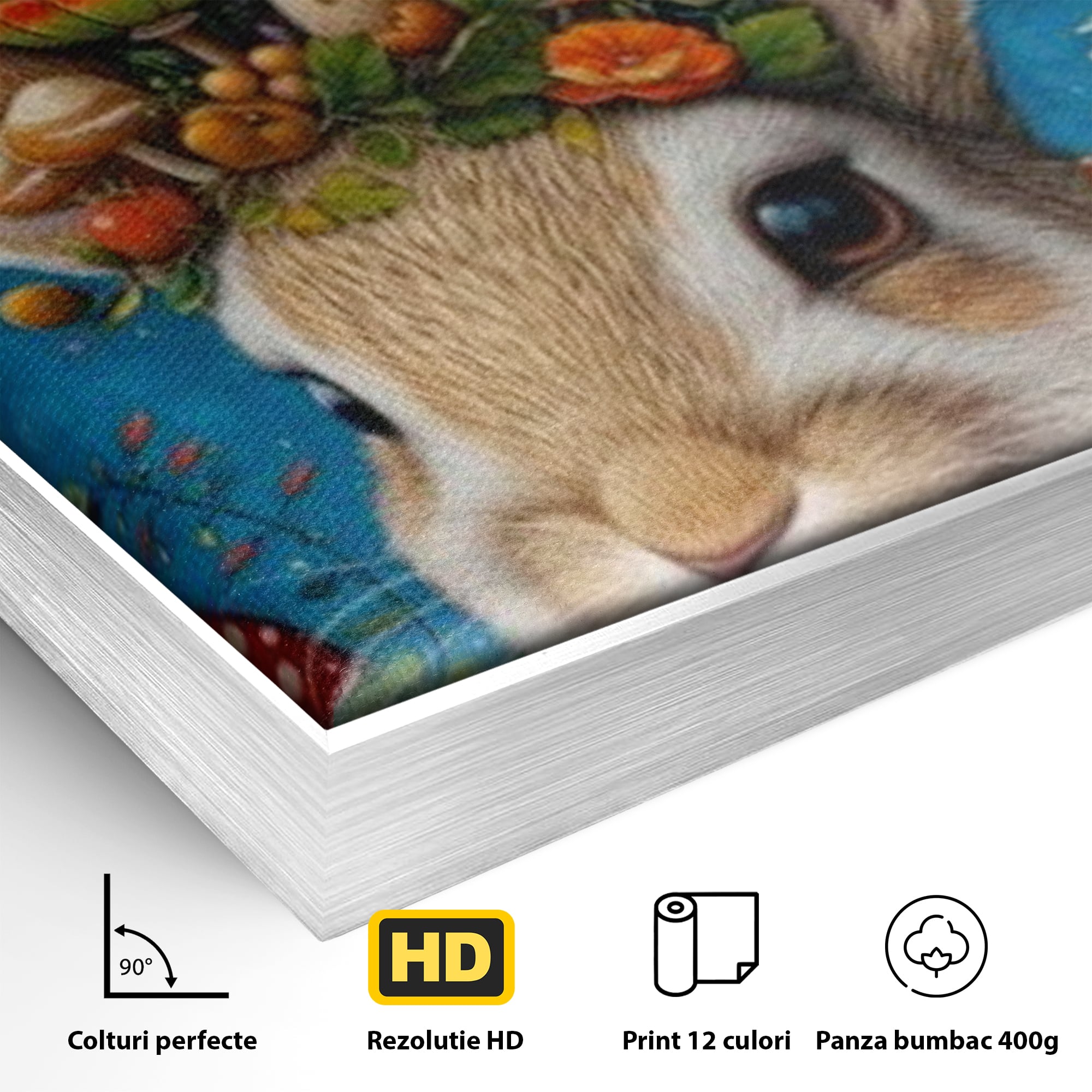 Tablou Canvas Premium, LuxCanva® K1006, Iepurasul Si Gradina Magica, Padurar, Palarie, Fermecata, Print, Padure, Ciupercute, Norisori, Capsuni, Basm, Decor, Camera Copii