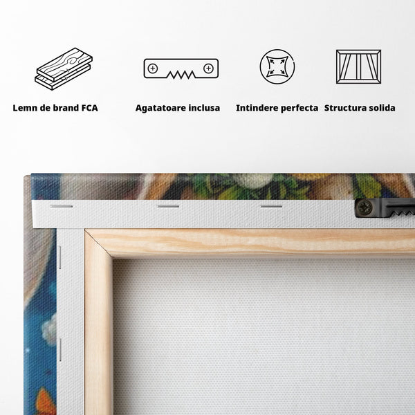 Tablou Canvas Premium, LuxCanva® K1006, Iepurasul Si Gradina Magica, Padurar, Palarie, Fermecata, Print, Padure, Ciupercute, Norisori, Capsuni, Basm, Decor, Camera Copii