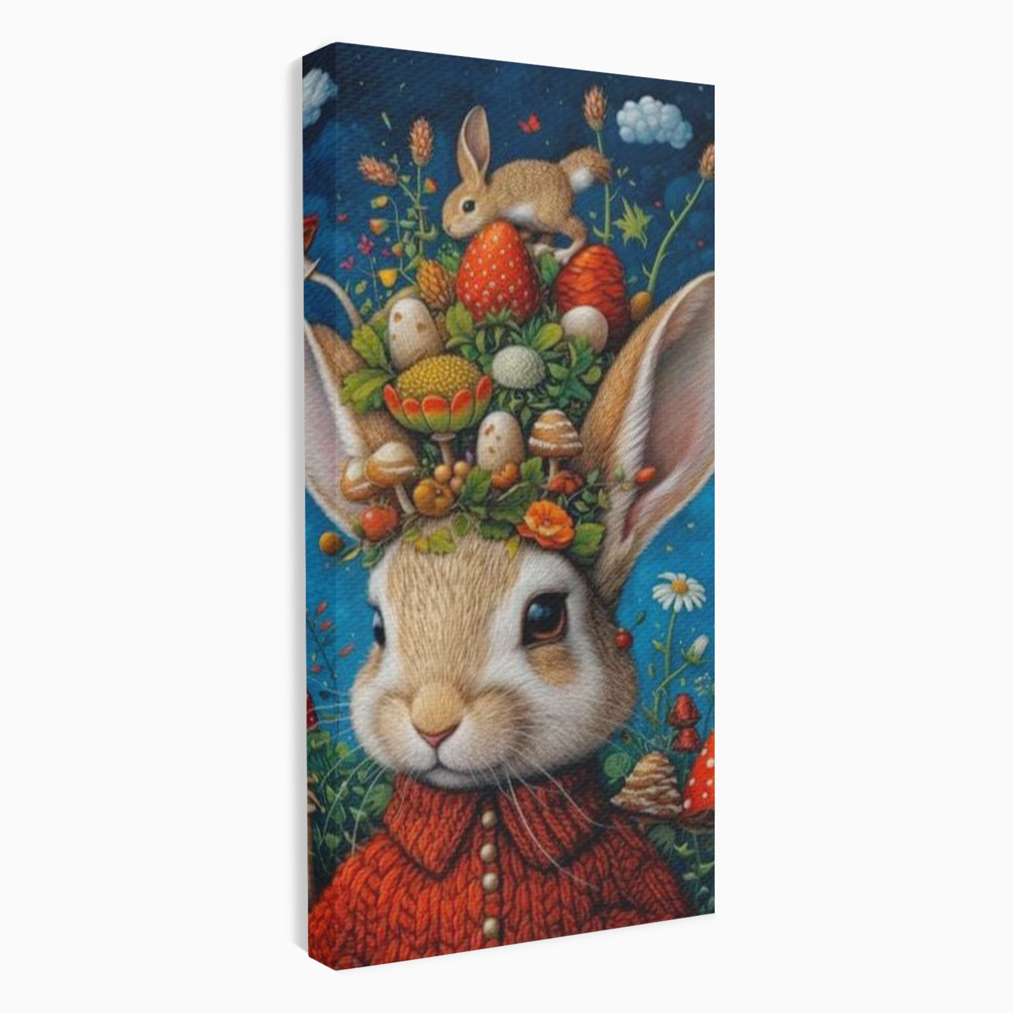 Tablou Canvas Premium, LuxCanva® K1006, Iepurasul Si Gradina Magica, Padurar, Palarie, Fermecata, Print, Padure, Ciupercute, Norisori, Capsuni, Basm, Decor, Camera Copii