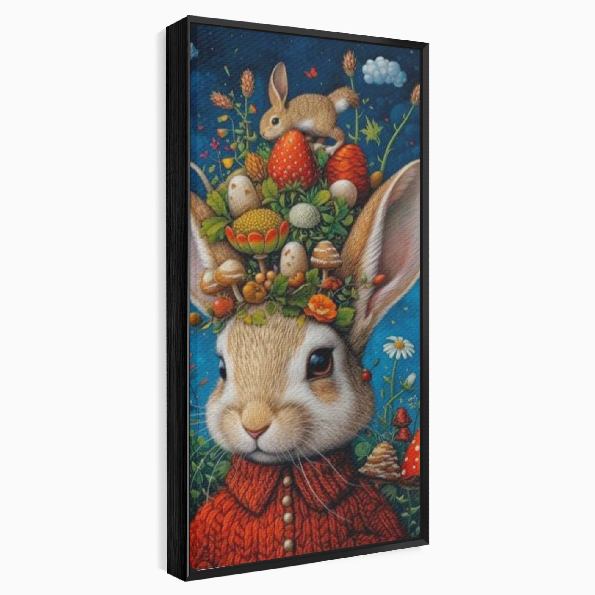 Tablou Canvas Premium, LuxCanva® K1006, Iepurasul Si Gradina Magica, Padurar, Palarie, Fermecata, Print, Padure, Ciupercute, Norisori, Capsuni, Basm, Decor, Camera Copii
