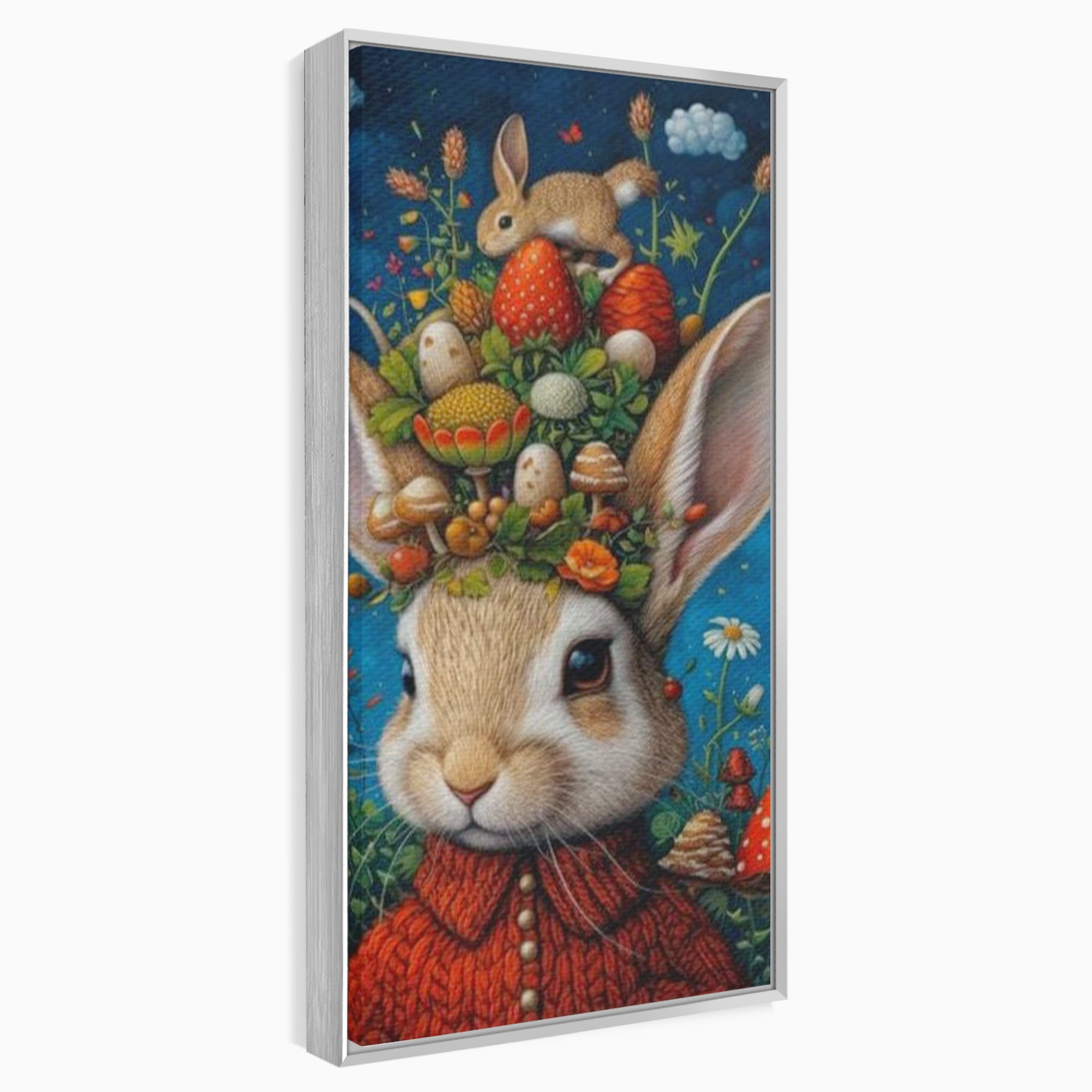 Tablou Canvas Premium, LuxCanva® K1006, Iepurasul Si Gradina Magica, Padurar, Palarie, Fermecata, Print, Padure, Ciupercute, Norisori, Capsuni, Basm, Decor, Camera Copii