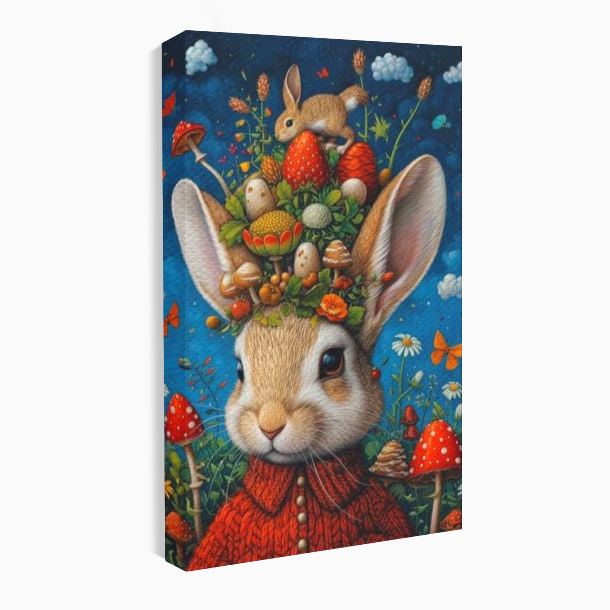 Tablou Canvas Premium, LuxCanva® K1006, Iepurasul Si Gradina Magica, Padurar, Palarie, Fermecata, Print, Padure, Ciupercute, Norisori, Capsuni, Basm, Decor, Camera Copii