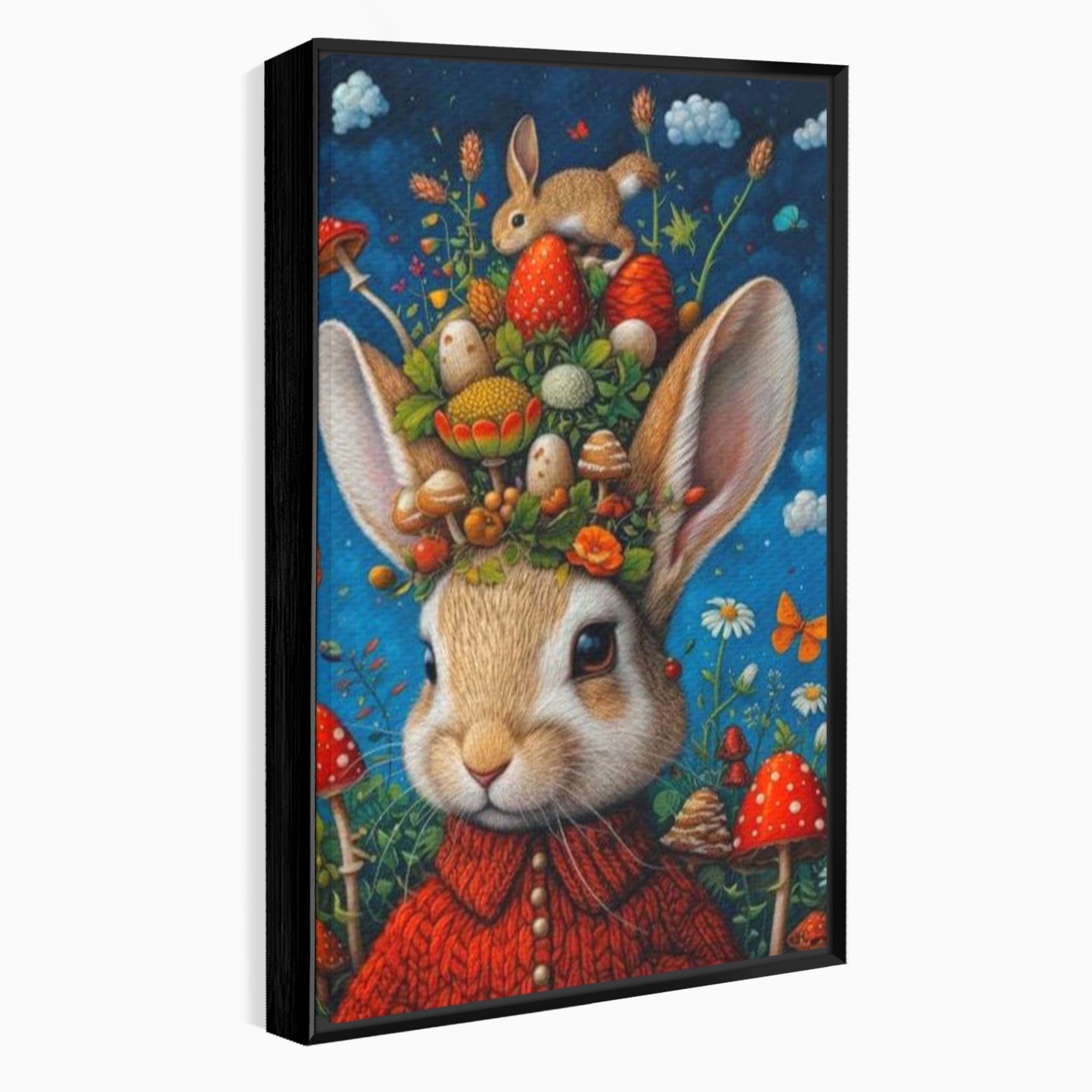 Tablou Canvas Premium, LuxCanva® K1006, Iepurasul Si Gradina Magica, Padurar, Palarie, Fermecata, Print, Padure, Ciupercute, Norisori, Capsuni, Basm, Decor, Camera Copii