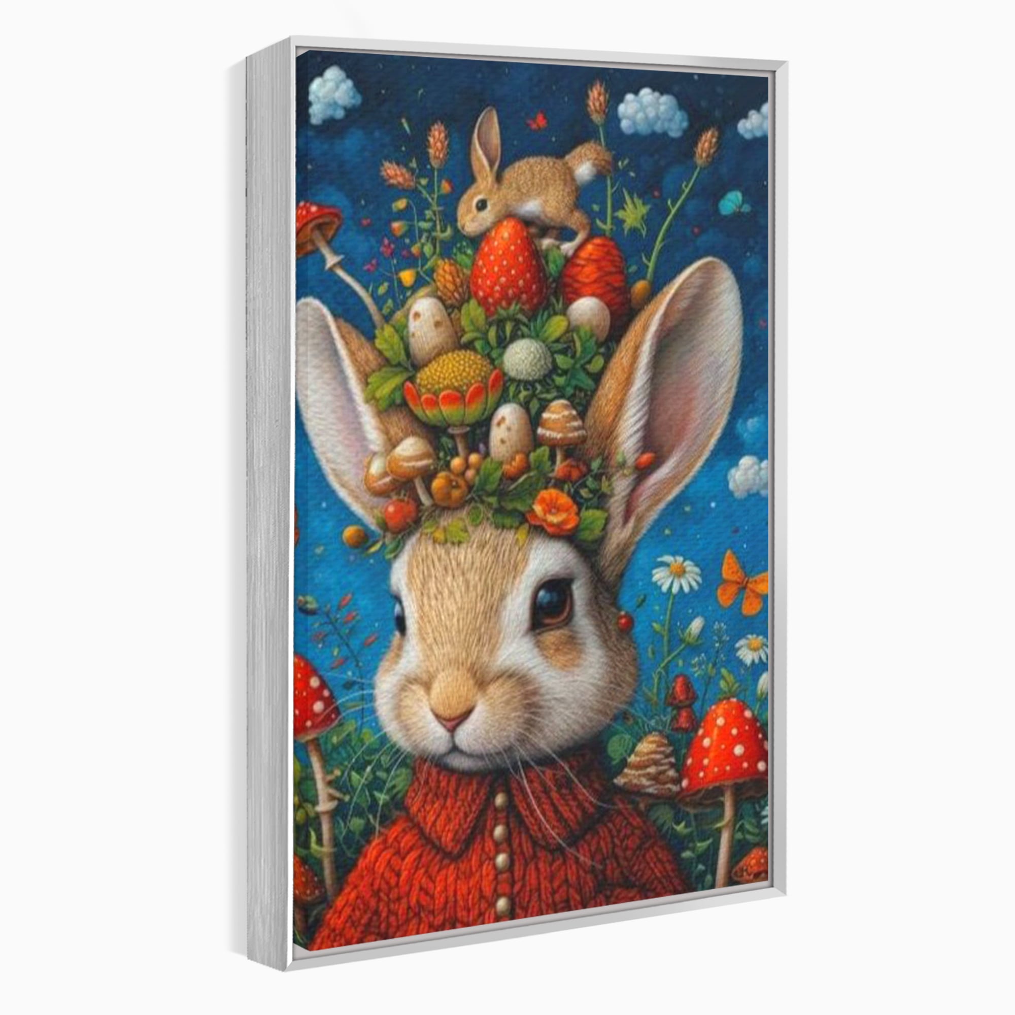 Tablou Canvas Premium, LuxCanva® K1006, Iepurasul Si Gradina Magica, Padurar, Palarie, Fermecata, Print, Padure, Ciupercute, Norisori, Capsuni, Basm, Decor, Camera Copii