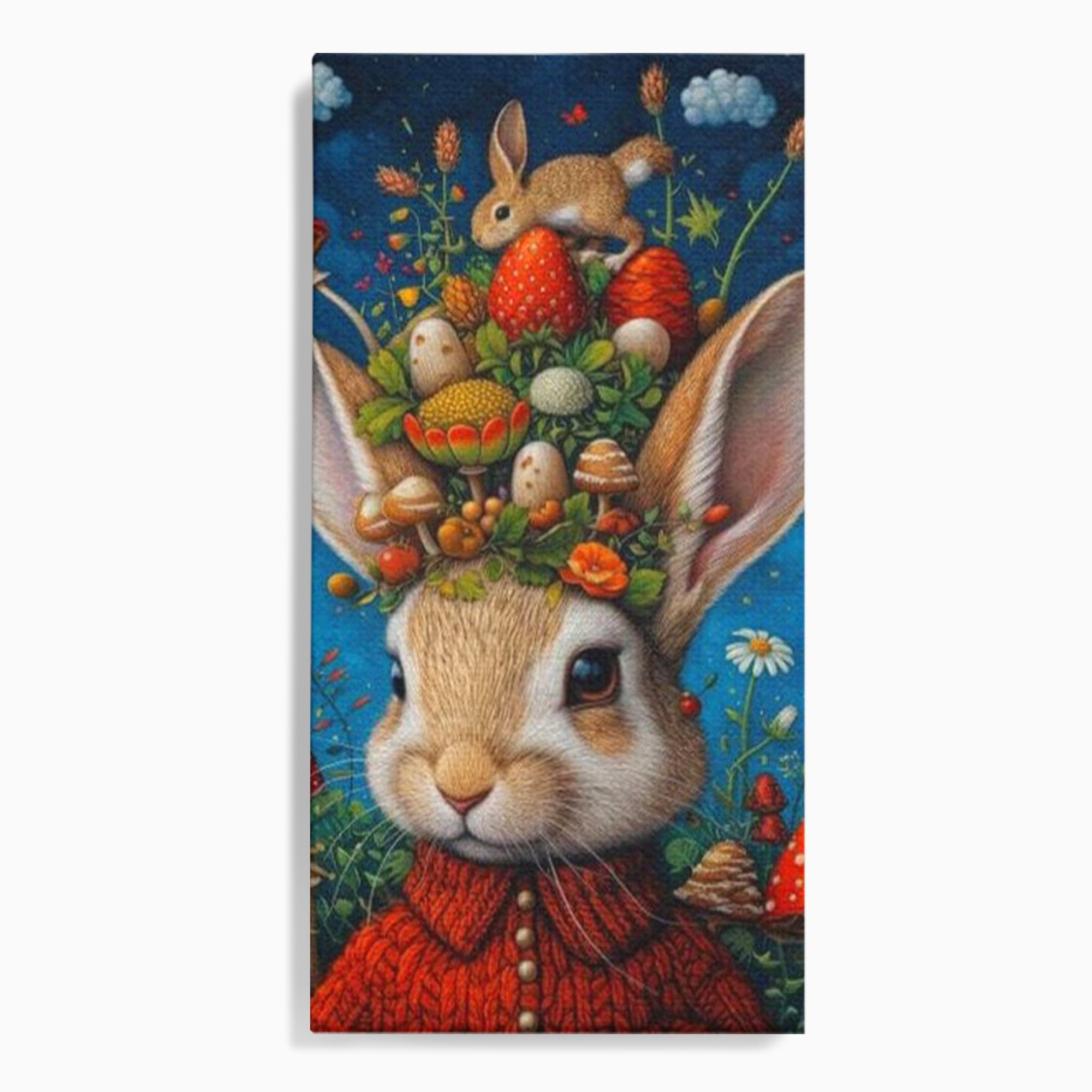 Tablou Canvas Premium, LuxCanva® K1006, Iepurasul Si Gradina Magica, Padurar, Palarie, Fermecata, Print, Padure, Ciupercute, Norisori, Capsuni, Basm, Decor, Camera Copii