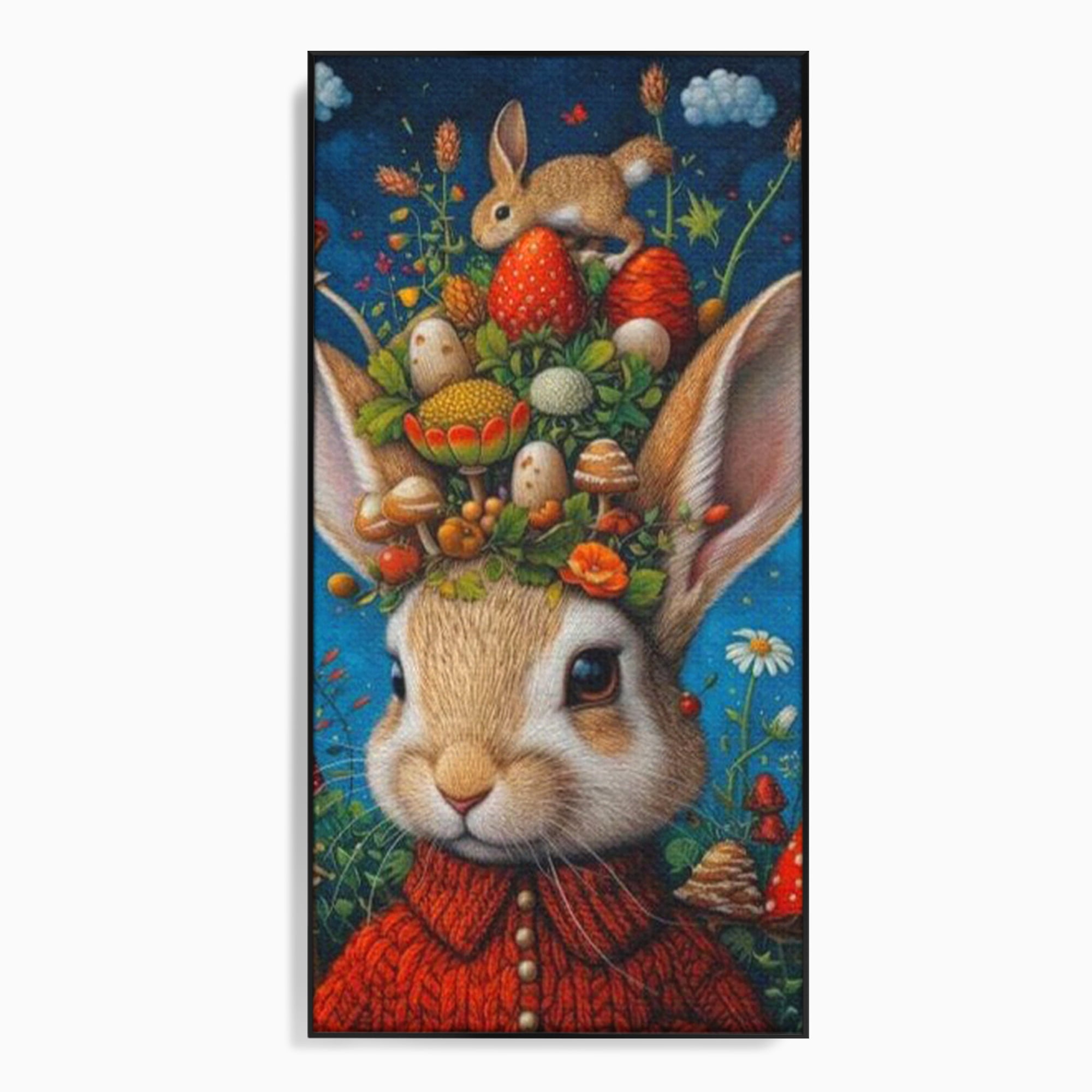 Tablou Canvas Premium, LuxCanva® K1006, Iepurasul Si Gradina Magica, Padurar, Palarie, Fermecata, Print, Padure, Ciupercute, Norisori, Capsuni, Basm, Decor, Camera Copii