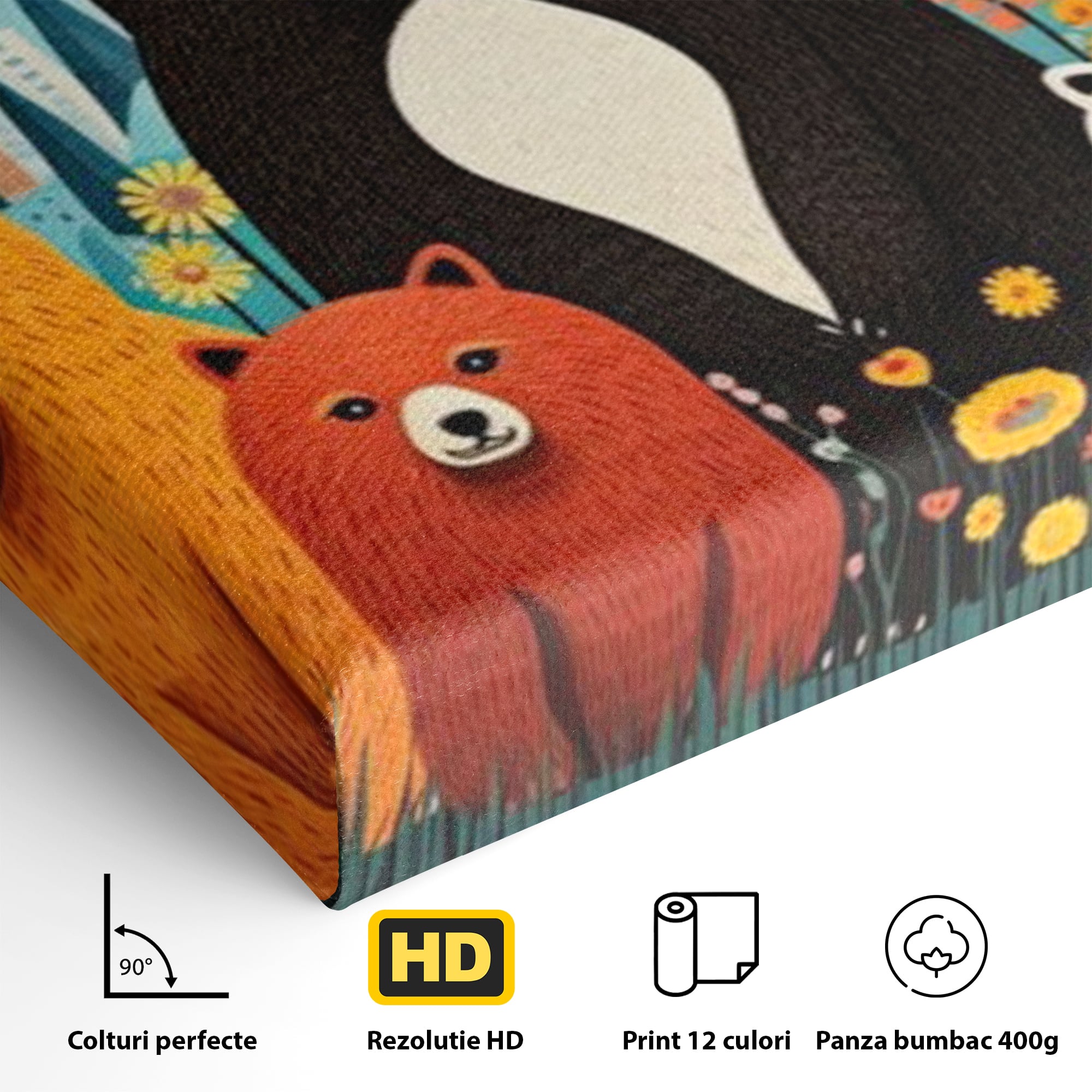 Tablou Canvas Premium, LuxCanva® K1007, Familia de Ursuleti, Padure, Munte, Oras, Prieteni, Poiana, Magica, Decor, Veselie, Prietenie, Caldura, Natura, Barlog, Camera Copii