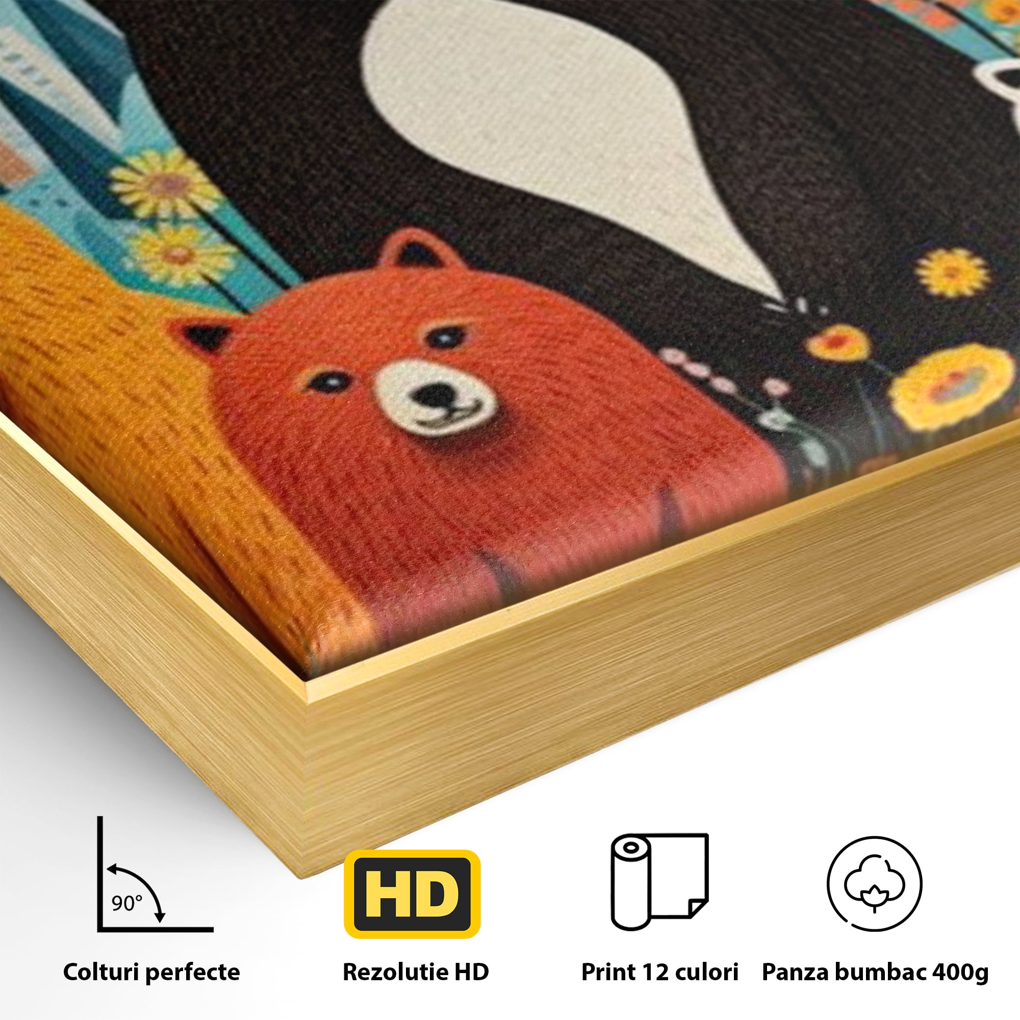 Tablou Canvas Premium, LuxCanva® K1007, Familia de Ursuleti, Padure, Munte, Oras, Prieteni, Poiana, Magica, Decor, Veselie, Prietenie, Caldura, Natura, Barlog, Camera Copii