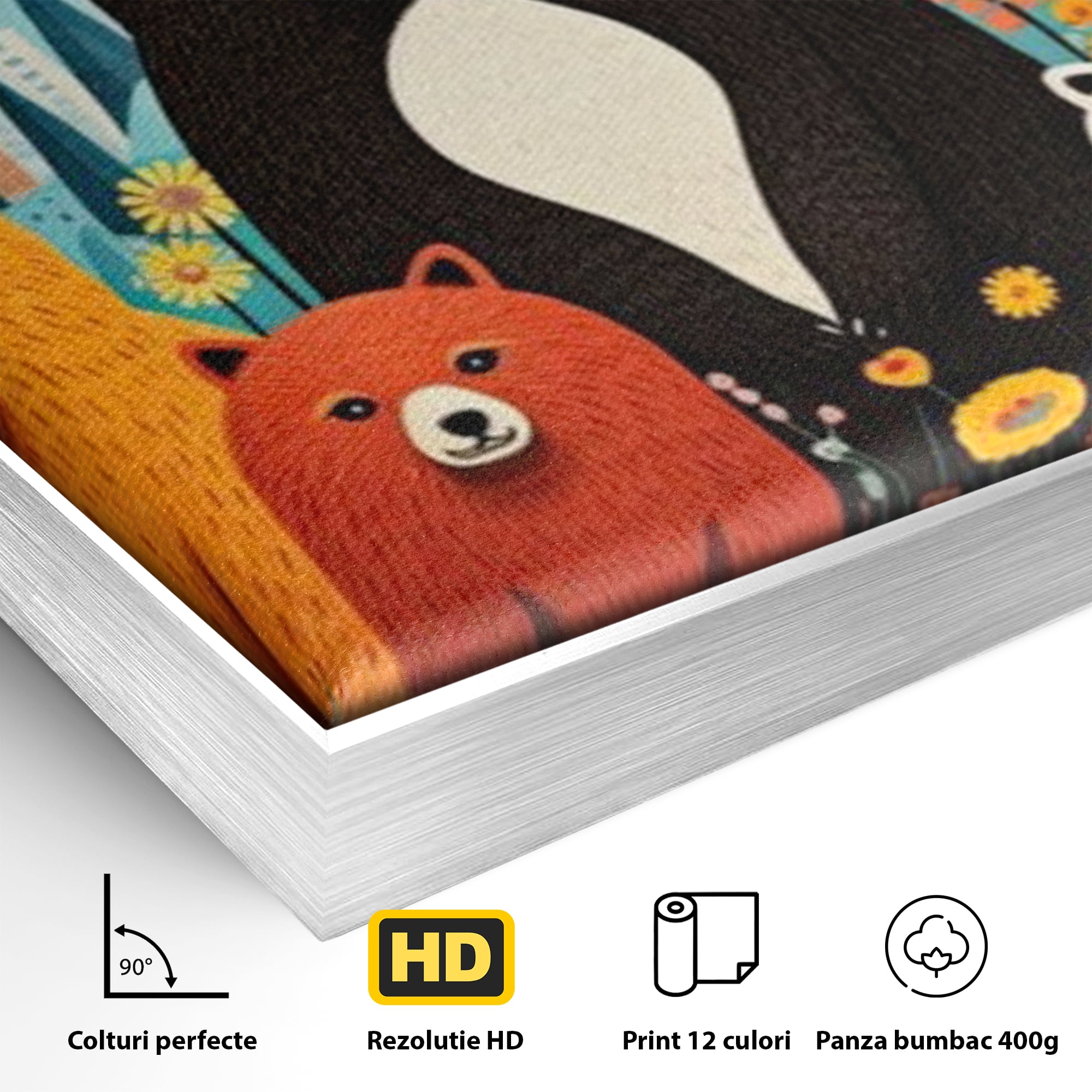 Tablou Canvas Premium, LuxCanva® K1007, Familia de Ursuleti, Padure, Munte, Oras, Prieteni, Poiana, Magica, Decor, Veselie, Prietenie, Caldura, Natura, Barlog, Camera Copii