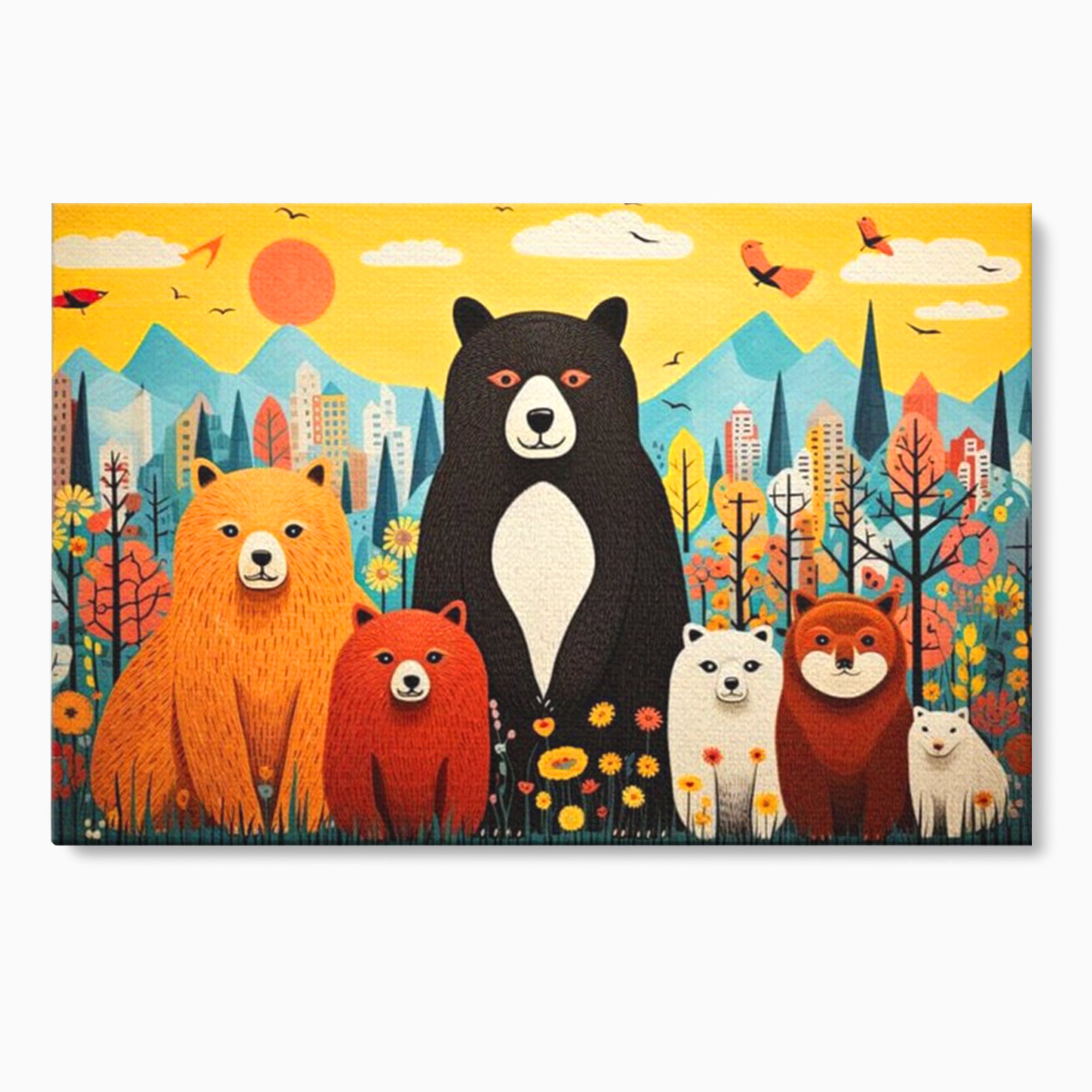Tablou Canvas Premium, LuxCanva® K1007, Familia de Ursuleti, Padure, Munte, Oras, Prieteni, Poiana, Magica, Decor, Veselie, Prietenie, Caldura, Natura, Barlog, Camera Copii