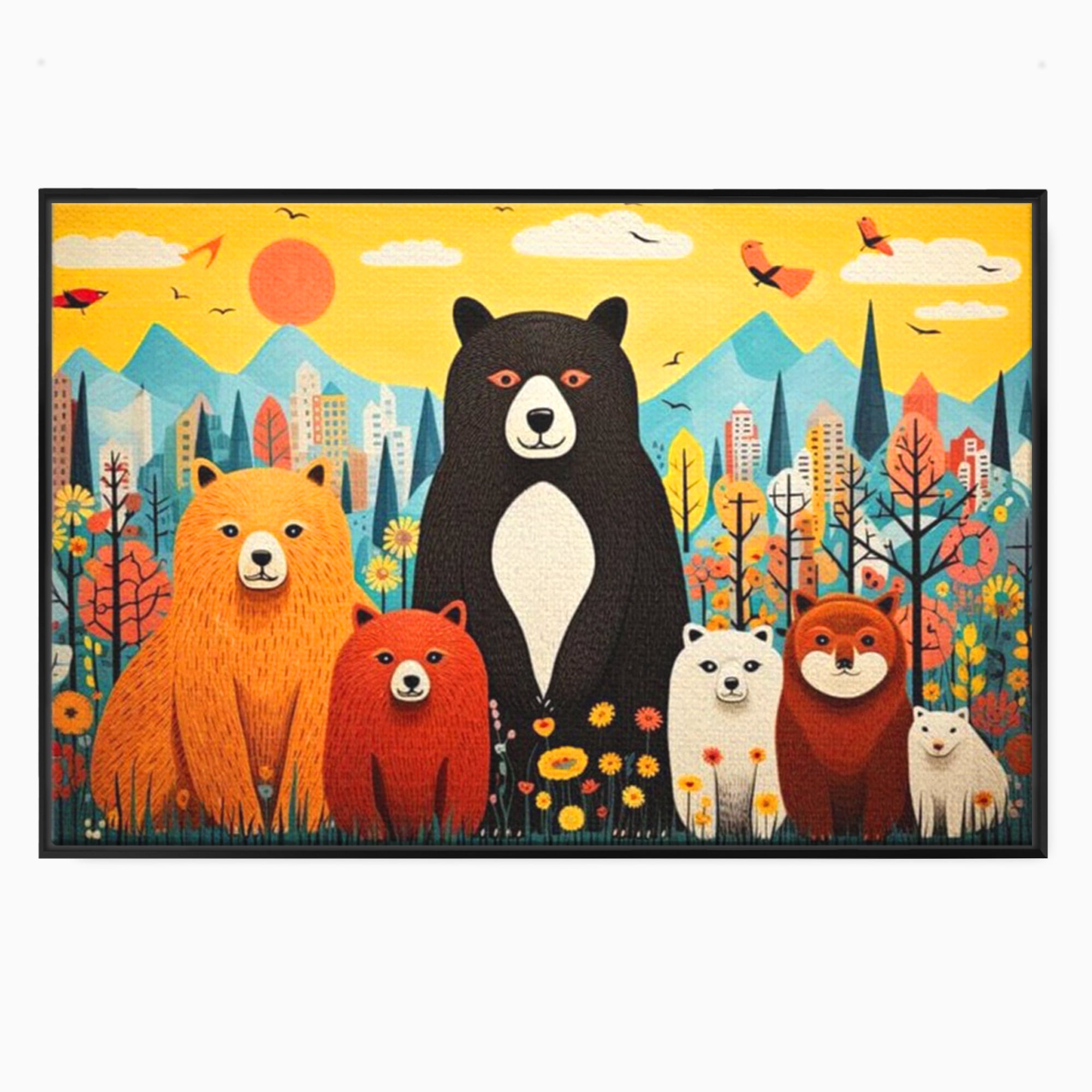 Tablou Canvas Premium, LuxCanva® K1007, Familia de Ursuleti, Padure, Munte, Oras, Prieteni, Poiana, Magica, Decor, Veselie, Prietenie, Caldura, Natura, Barlog, Camera Copii