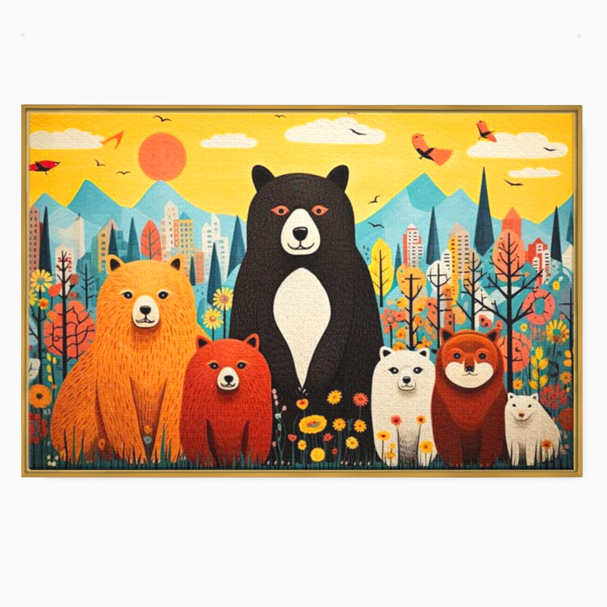 Tablou Canvas Premium, LuxCanva® K1007, Familia de Ursuleti, Padure, Munte, Oras, Prieteni, Poiana, Magica, Decor, Veselie, Prietenie, Caldura, Natura, Barlog, Camera Copii
