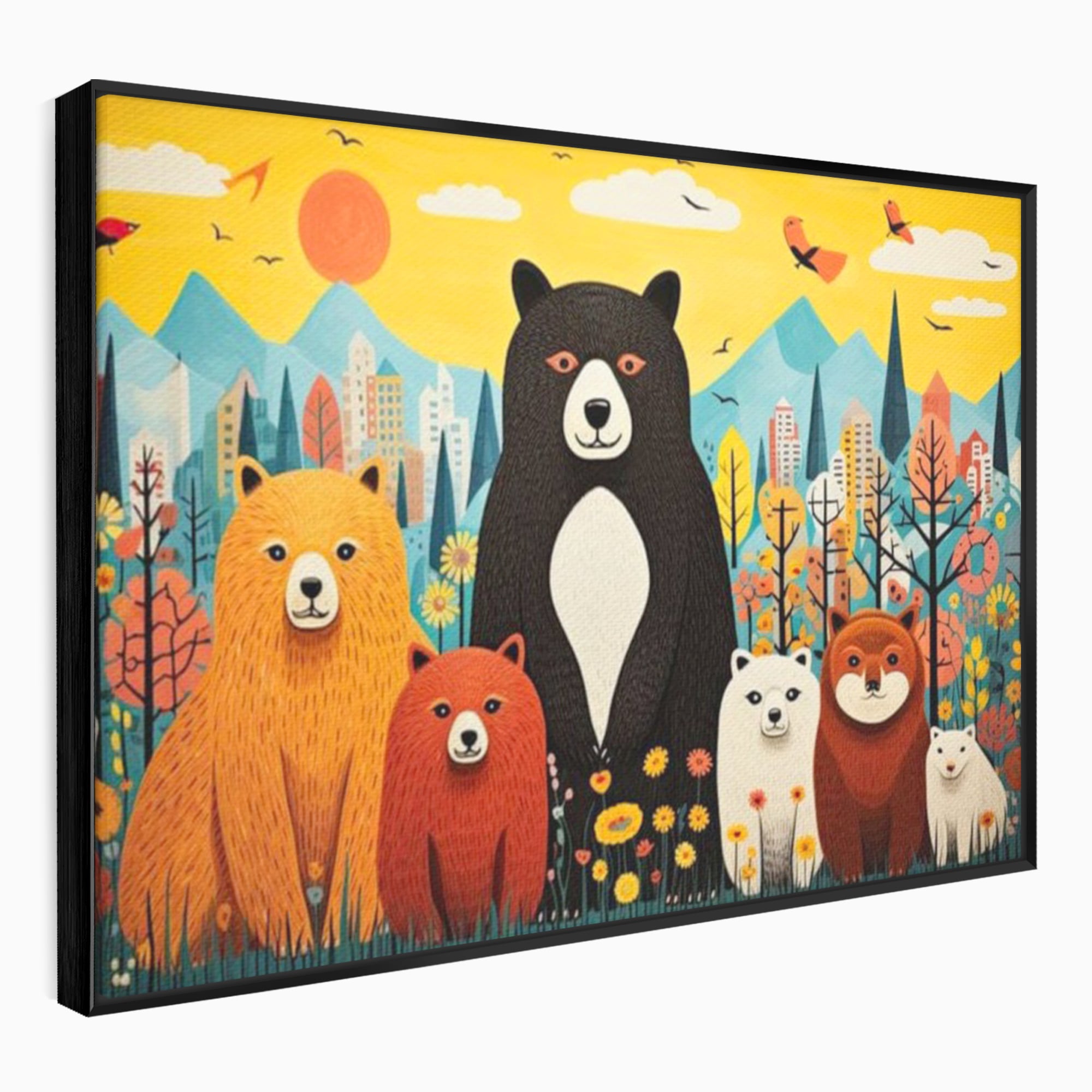 Tablou Canvas Premium, LuxCanva® K1007, Familia de Ursuleti, Padure, Munte, Oras, Prieteni, Poiana, Magica, Decor, Veselie, Prietenie, Caldura, Natura, Barlog, Camera Copii