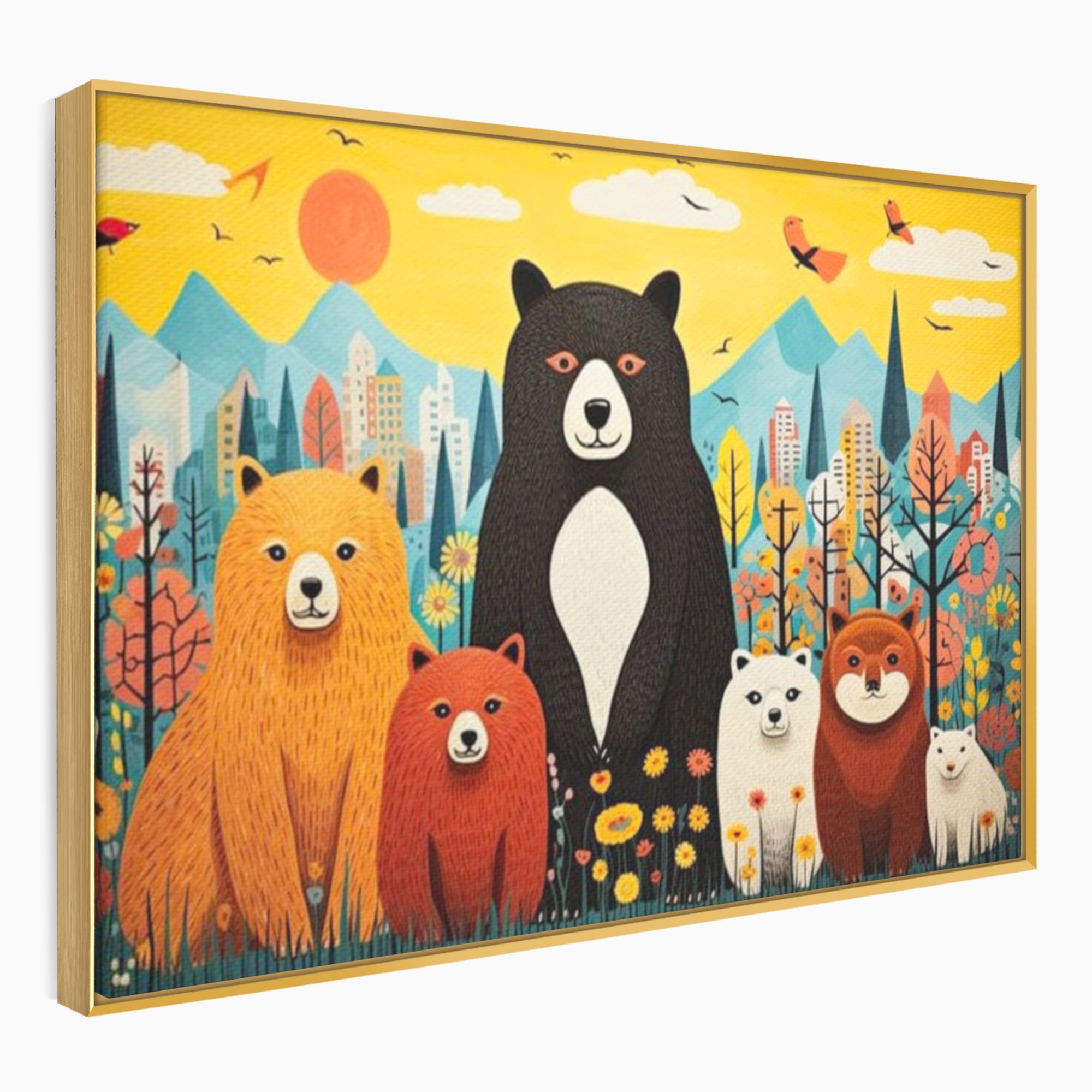 Tablou Canvas Premium, LuxCanva® K1007, Familia de Ursuleti, Padure, Munte, Oras, Prieteni, Poiana, Magica, Decor, Veselie, Prietenie, Caldura, Natura, Barlog, Camera Copii