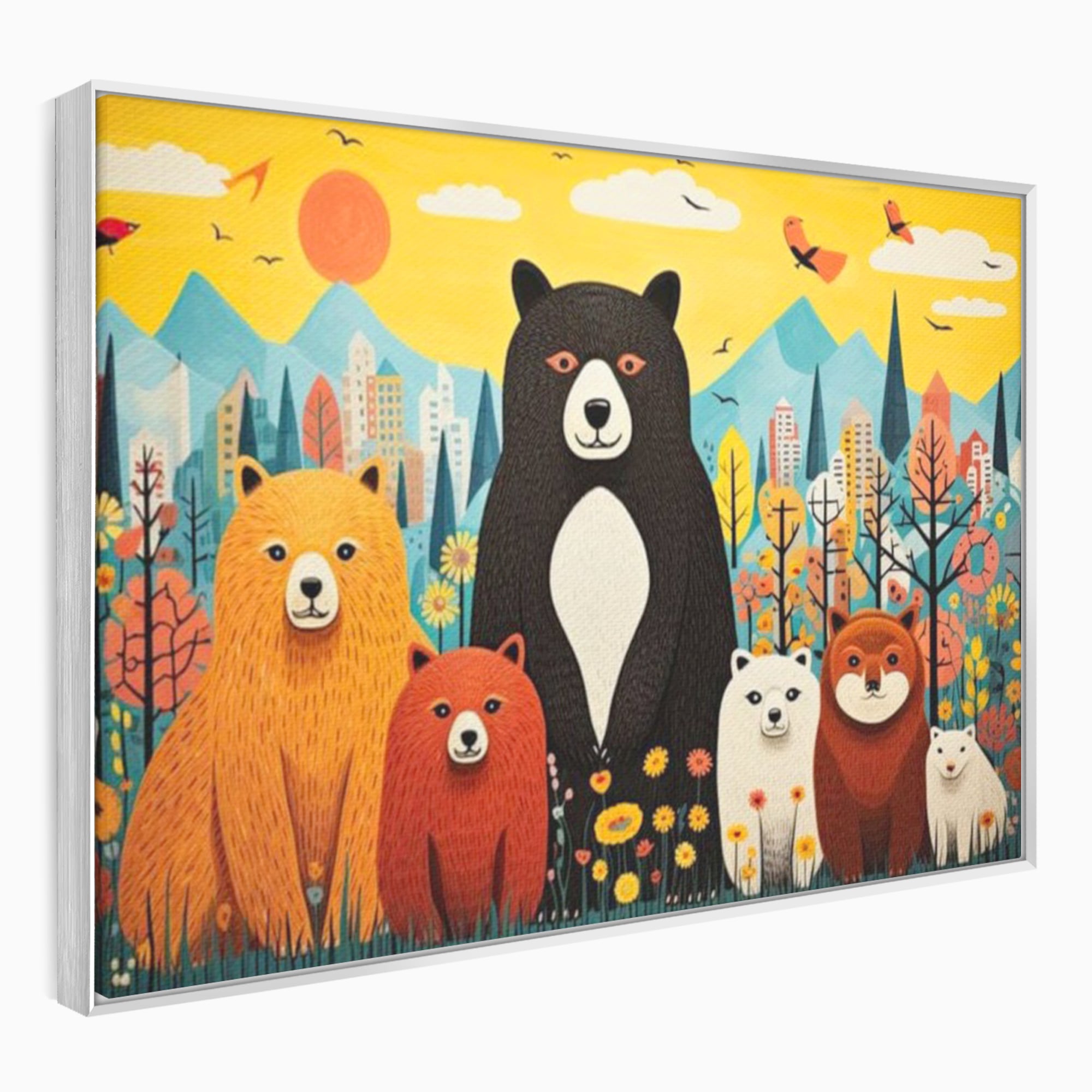 Tablou Canvas Premium, LuxCanva® K1007, Familia de Ursuleti, Padure, Munte, Oras, Prieteni, Poiana, Magica, Decor, Veselie, Prietenie, Caldura, Natura, Barlog, Camera Copii