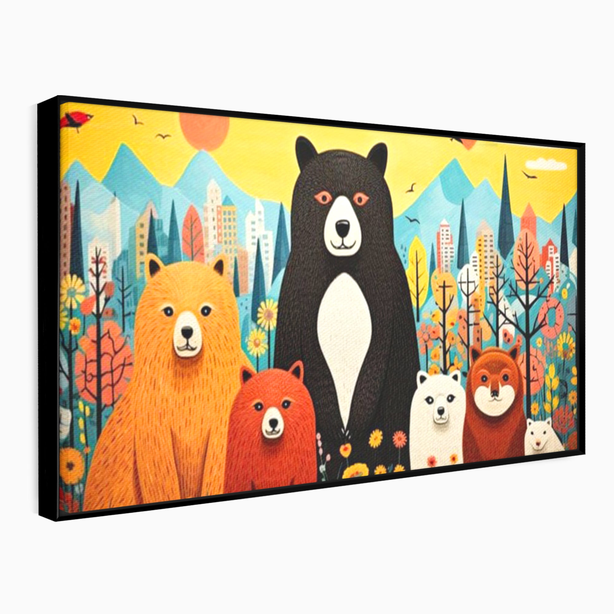 Tablou Canvas Premium, LuxCanva® K1007, Familia de Ursuleti, Padure, Munte, Oras, Prieteni, Poiana, Magica, Decor, Veselie, Prietenie, Caldura, Natura, Barlog, Camera Copii