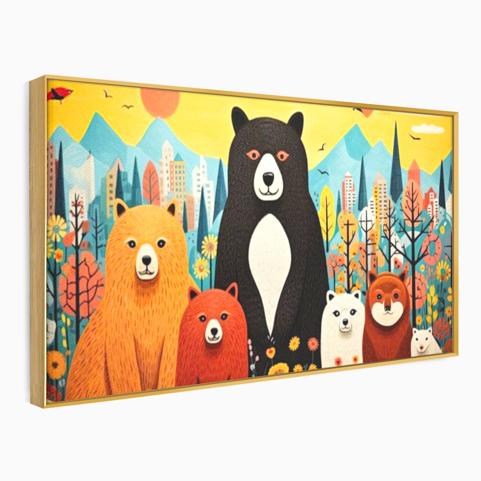 Tablou Canvas Premium, LuxCanva® K1007, Familia de Ursuleti, Padure, Munte, Oras, Prieteni, Poiana, Magica, Decor, Veselie, Prietenie, Caldura, Natura, Barlog, Camera Copii