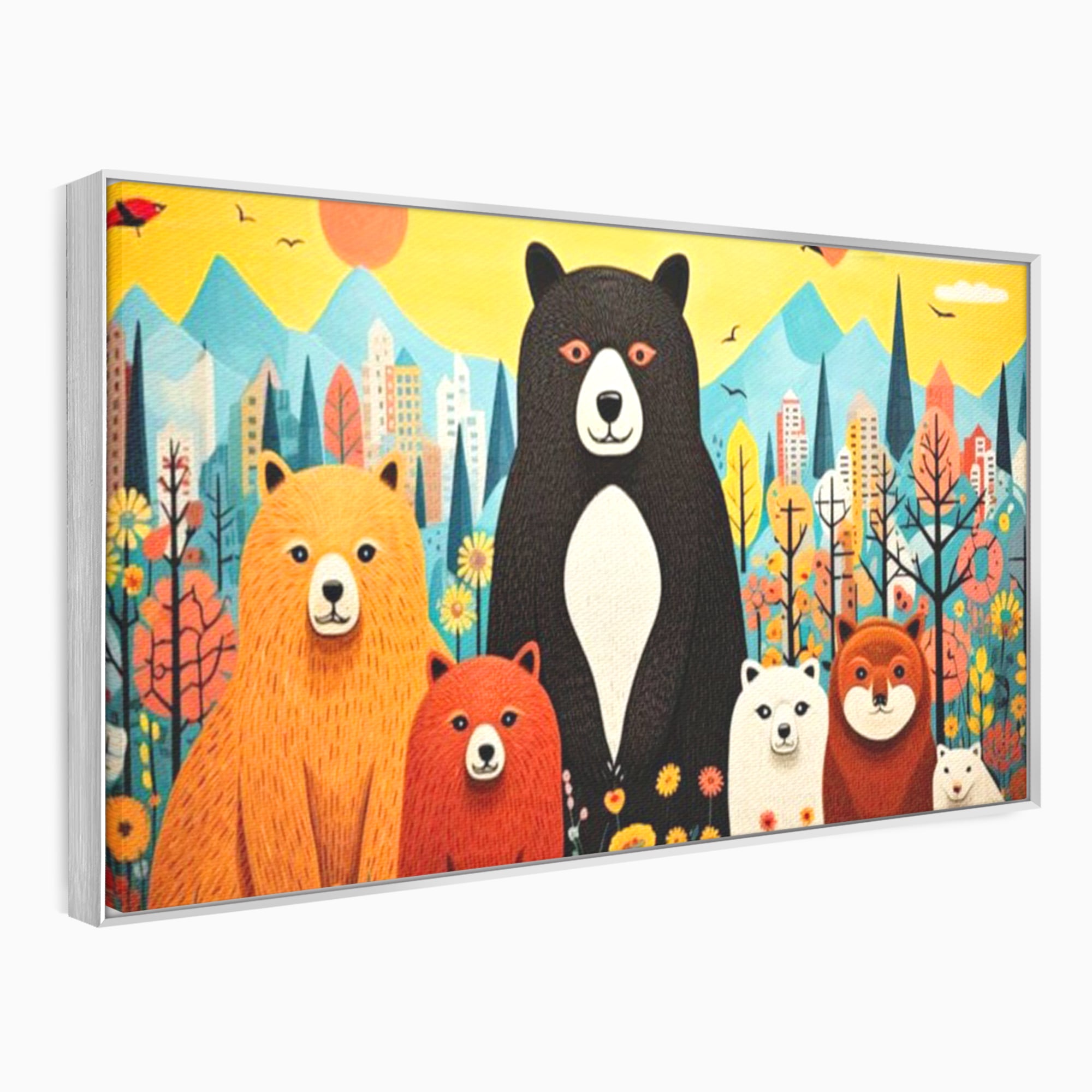 Tablou Canvas Premium, LuxCanva® K1007, Familia de Ursuleti, Padure, Munte, Oras, Prieteni, Poiana, Magica, Decor, Veselie, Prietenie, Caldura, Natura, Barlog, Camera Copii