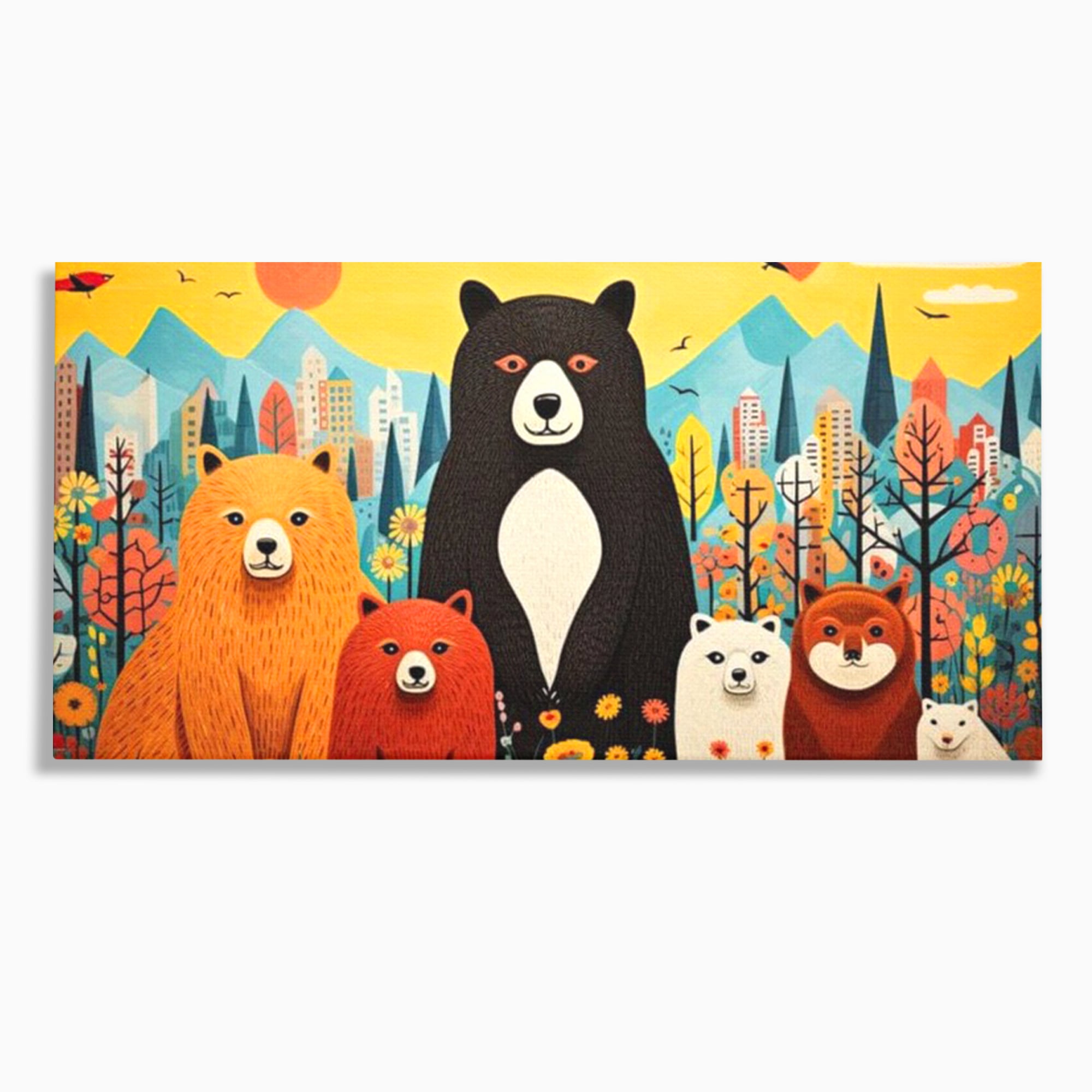 Tablou Canvas Premium, LuxCanva® K1007, Familia de Ursuleti, Padure, Munte, Oras, Prieteni, Poiana, Magica, Decor, Veselie, Prietenie, Caldura, Natura, Barlog, Camera Copii