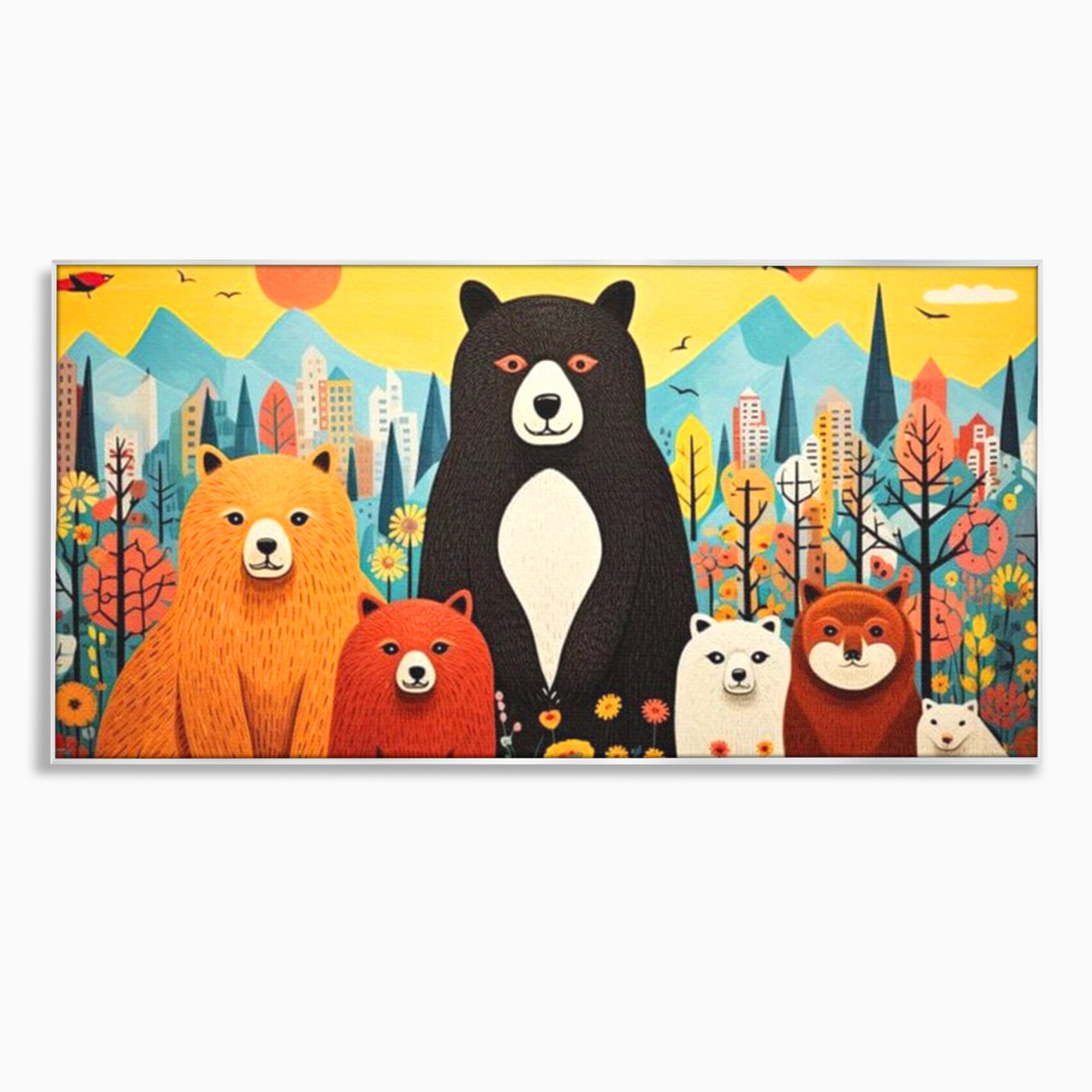 Tablou Canvas Premium, LuxCanva® K1007, Familia de Ursuleti, Padure, Munte, Oras, Prieteni, Poiana, Magica, Decor, Veselie, Prietenie, Caldura, Natura, Barlog, Camera Copii