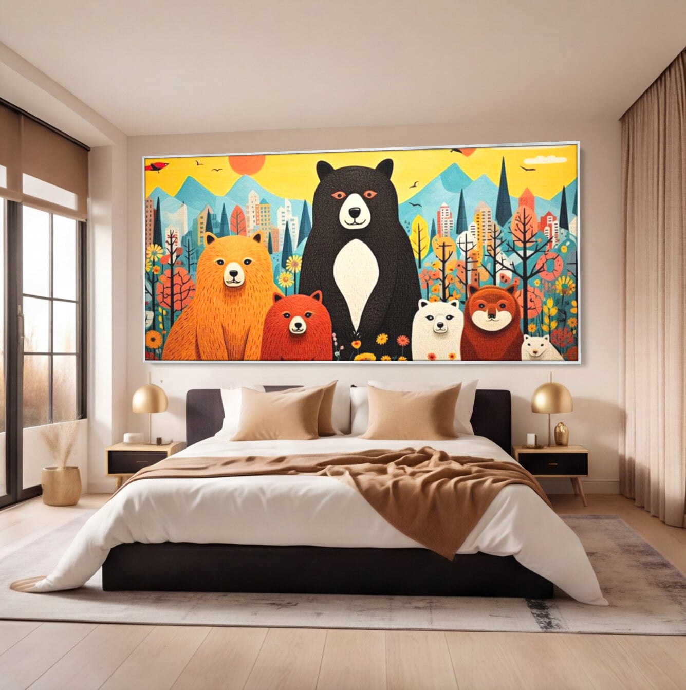 Tablou Canvas Premium, LuxCanva® K1007, Familia de Ursuleti, Padure, Munte, Oras, Prieteni, Poiana, Magica, Decor, Veselie, Prietenie, Caldura, Natura, Barlog, Camera Copii