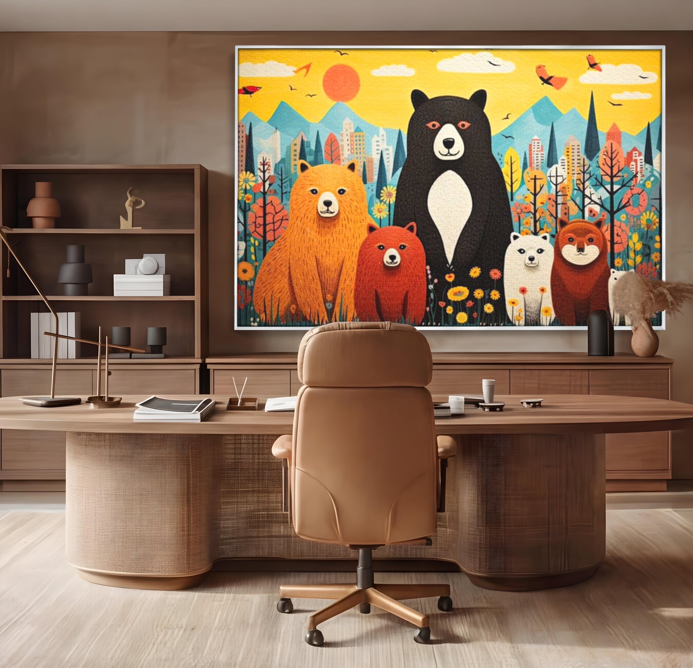 Tablou Canvas Premium, LuxCanva® K1007, Familia de Ursuleti, Padure, Munte, Oras, Prieteni, Poiana, Magica, Decor, Veselie, Prietenie, Caldura, Natura, Barlog, Camera Copii