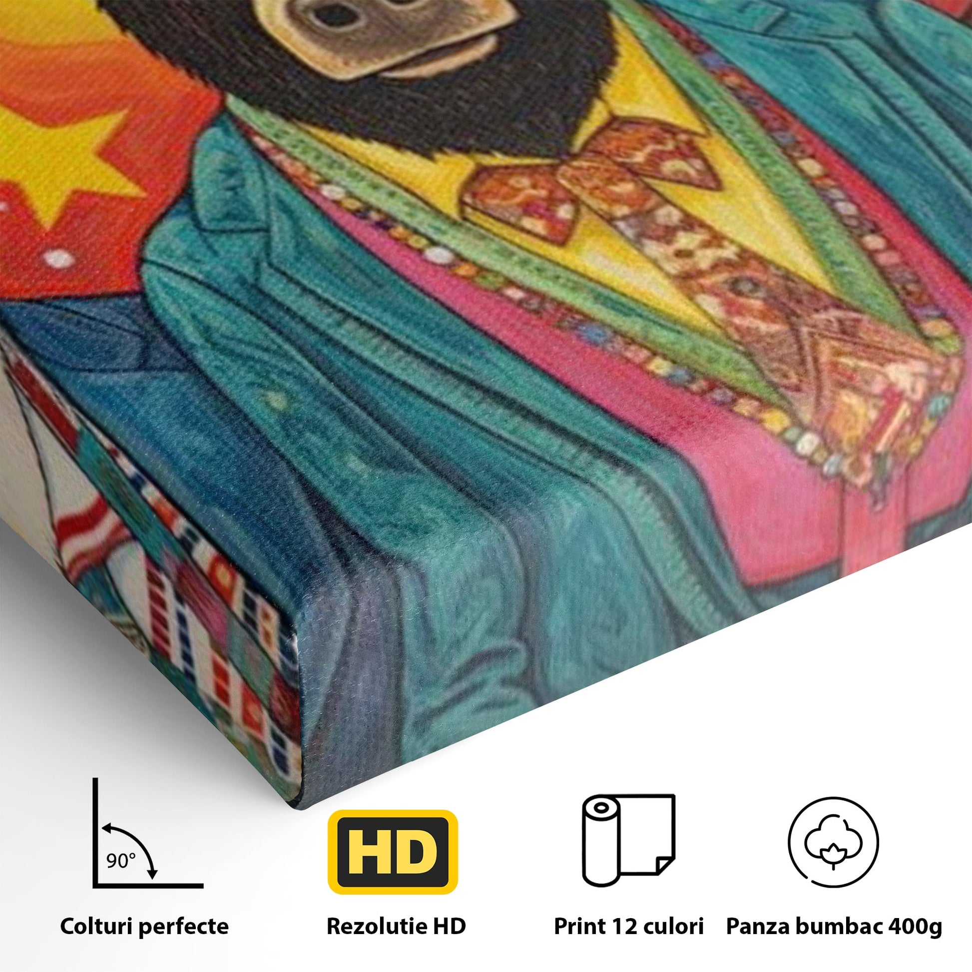 Tablou Canvas Premium, LuxCanva® K1009, Banditii in Costume, Blana, Vedete, Coarne, Costum, Gasca, Urs, Vaca, Bou, Stilizati, Personaje, Pop-Art, Ludic, Prietenie, Camera Copii
