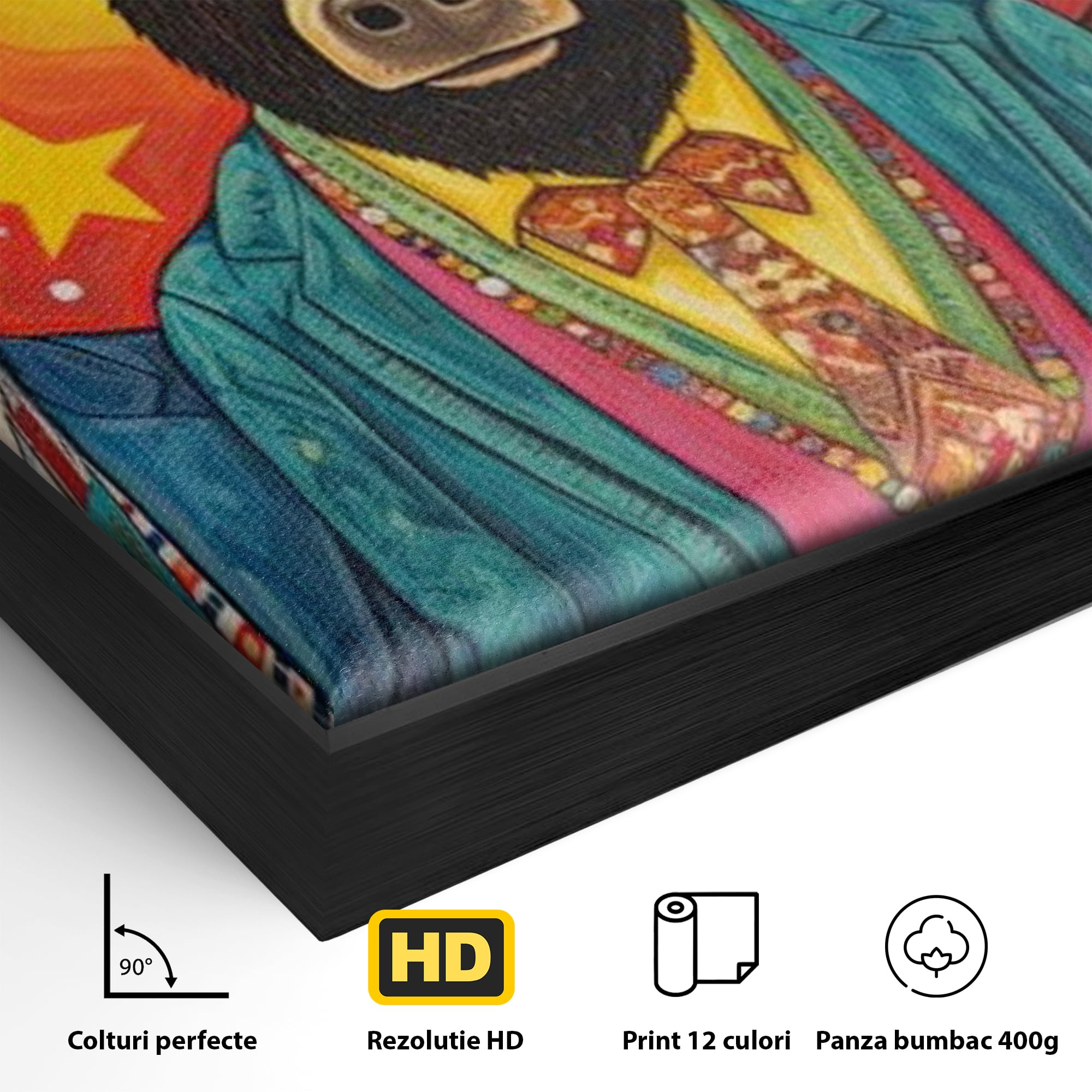Tablou Canvas Premium, LuxCanva® K1009, Banditii in Costume, Blana, Vedete, Coarne, Costum, Gasca, Urs, Vaca, Bou, Stilizati, Personaje, Pop-Art, Ludic, Prietenie, Camera Copii