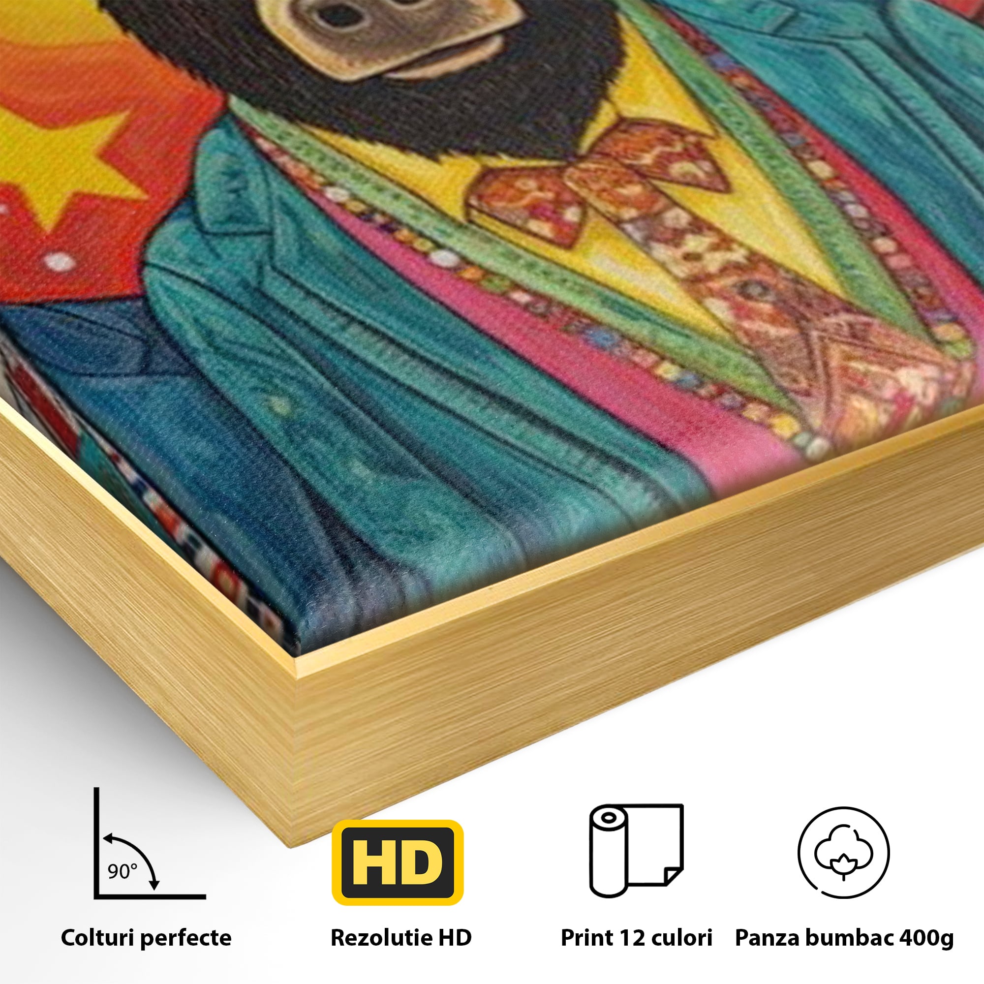 Tablou Canvas Premium, LuxCanva® K1009, Banditii in Costume, Blana, Vedete, Coarne, Costum, Gasca, Urs, Vaca, Bou, Stilizati, Personaje, Pop-Art, Ludic, Prietenie, Camera Copii