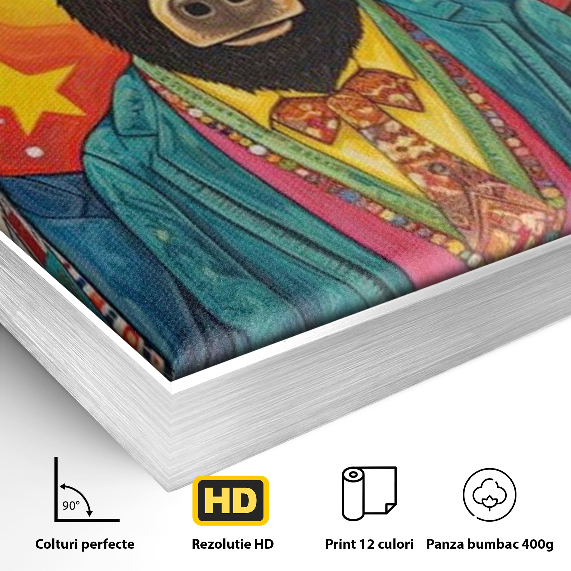 Tablou Canvas Premium, LuxCanva® K1009, Banditii in Costume, Blana, Vedete, Coarne, Costum, Gasca, Urs, Vaca, Bou, Stilizati, Personaje, Pop-Art, Ludic, Prietenie, Camera Copii