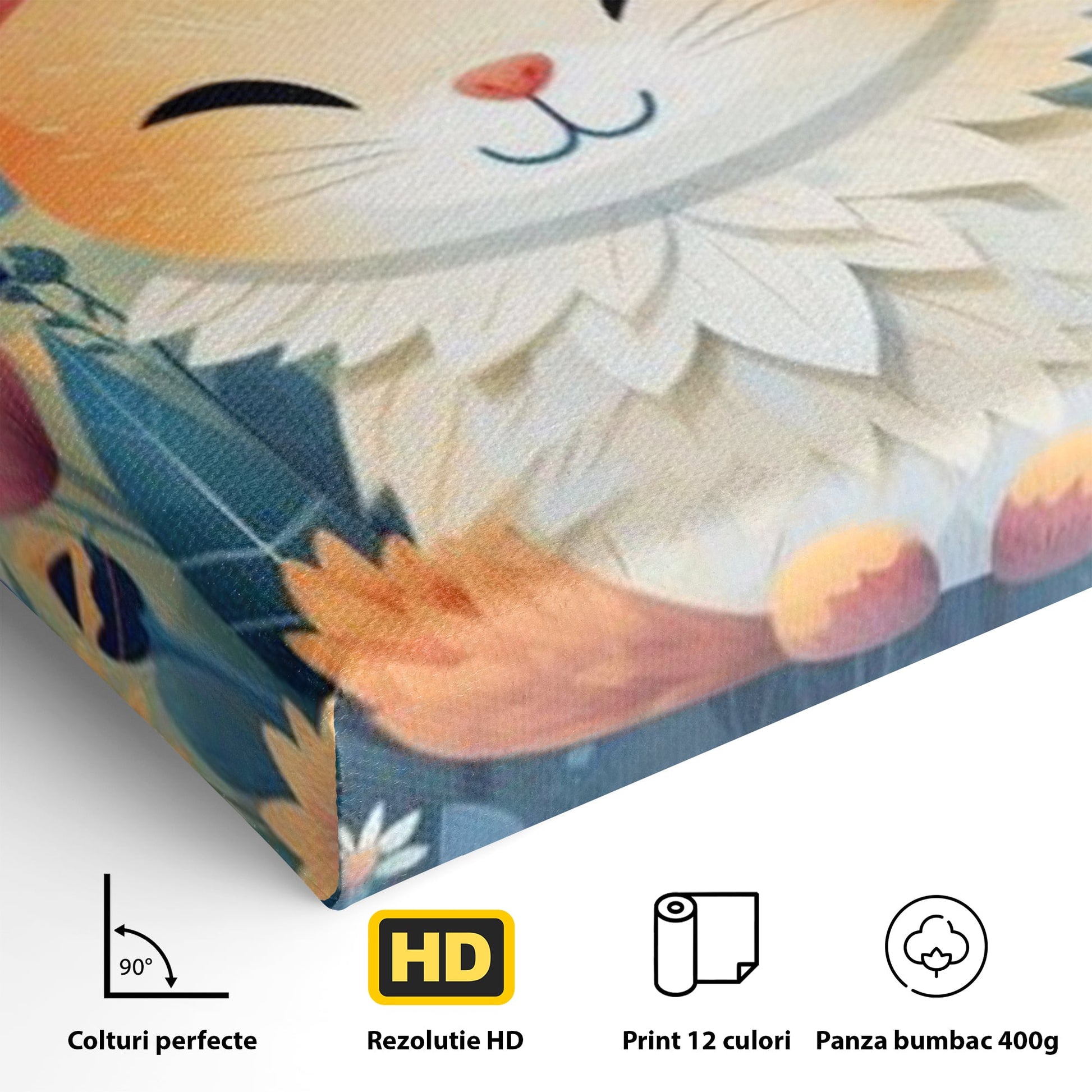 Tablou Canvas Premium, LuxCanva® K1010, Pisicuta Zen,  Gradina, Fermecata, Zambet, Flori, Felina, Fericire, Vise, Taram, Calm, Pisicuta, Blandete, Copilarie, Camera Copii