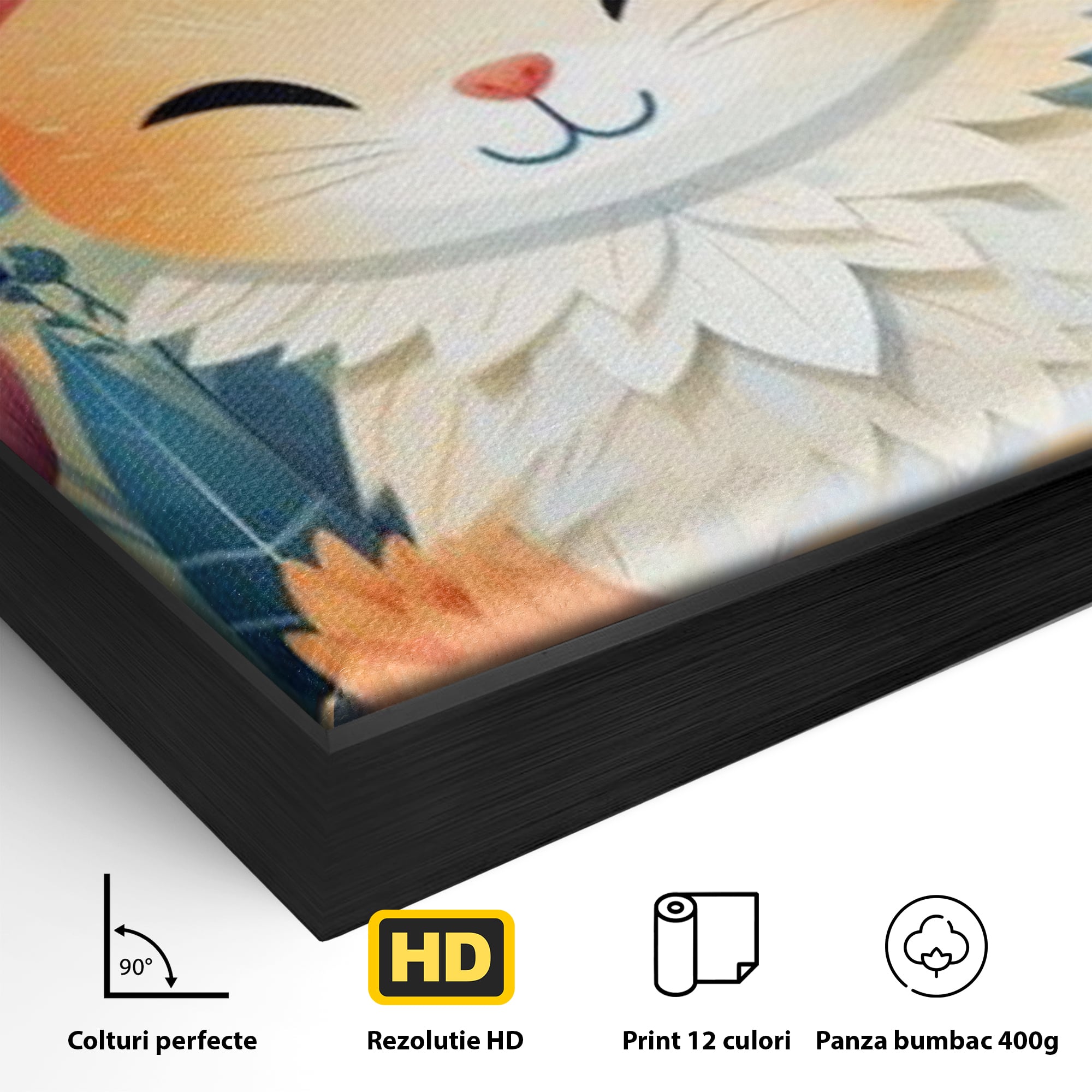 Tablou Canvas Premium, LuxCanva® K1010, Pisicuta Zen,  Gradina, Fermecata, Zambet, Flori, Felina, Fericire, Vise, Taram, Calm, Pisicuta, Blandete, Copilarie, Camera Copii
