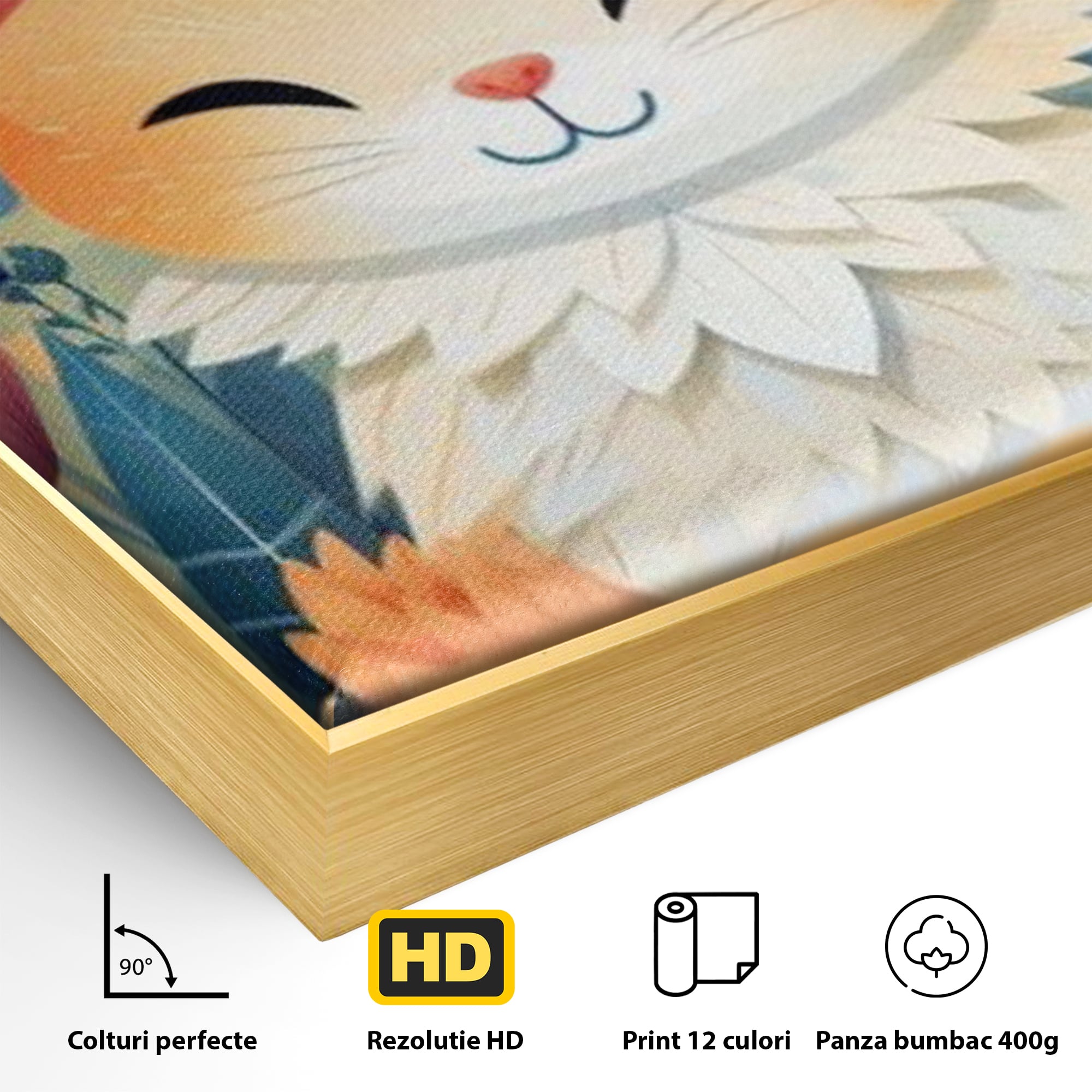 Tablou Canvas Premium, LuxCanva® K1010, Pisicuta Zen,  Gradina, Fermecata, Zambet, Flori, Felina, Fericire, Vise, Taram, Calm, Pisicuta, Blandete, Copilarie, Camera Copii
