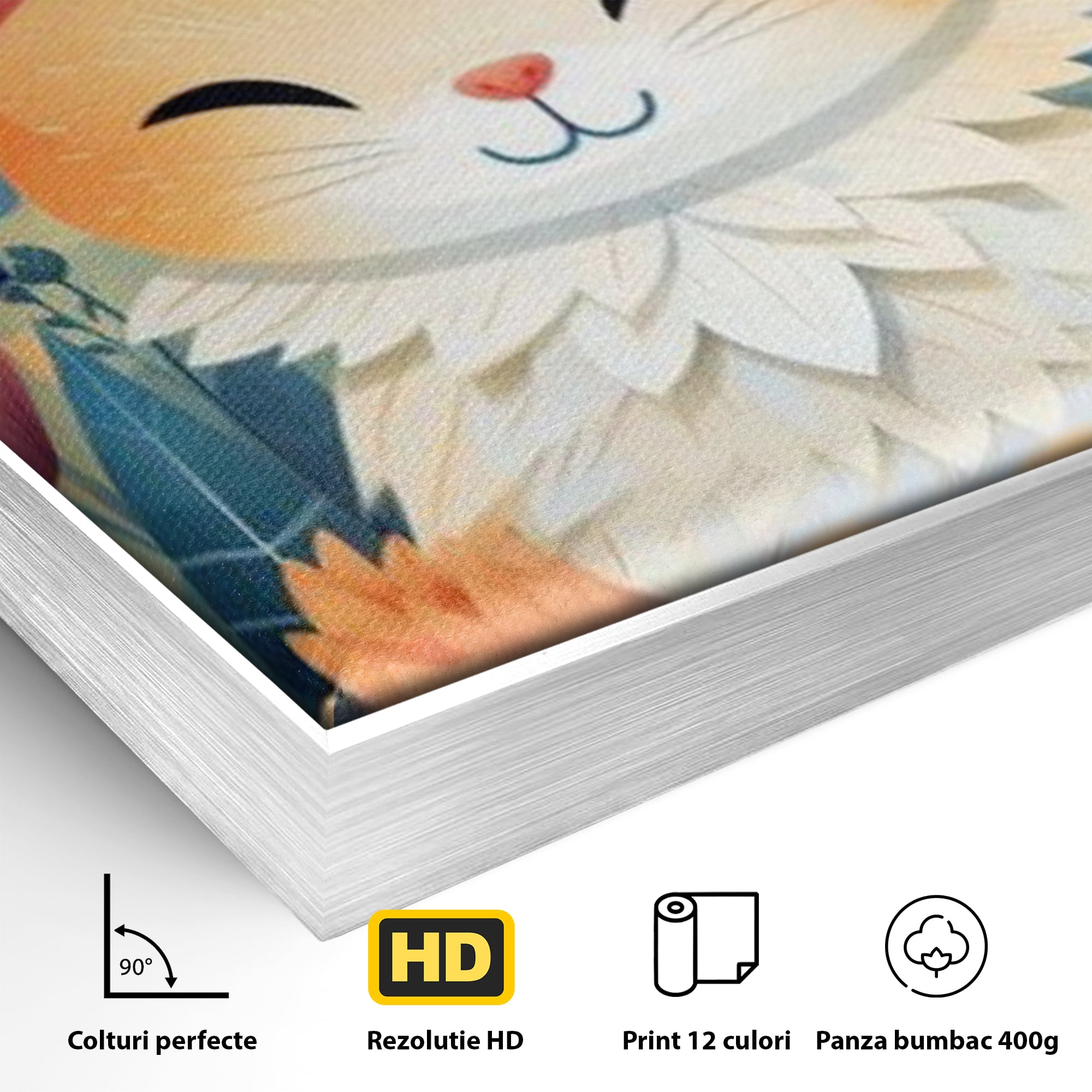 Tablou Canvas Premium, LuxCanva® K1010, Pisicuta Zen,  Gradina, Fermecata, Zambet, Flori, Felina, Fericire, Vise, Taram, Calm, Pisicuta, Blandete, Copilarie, Camera Copii
