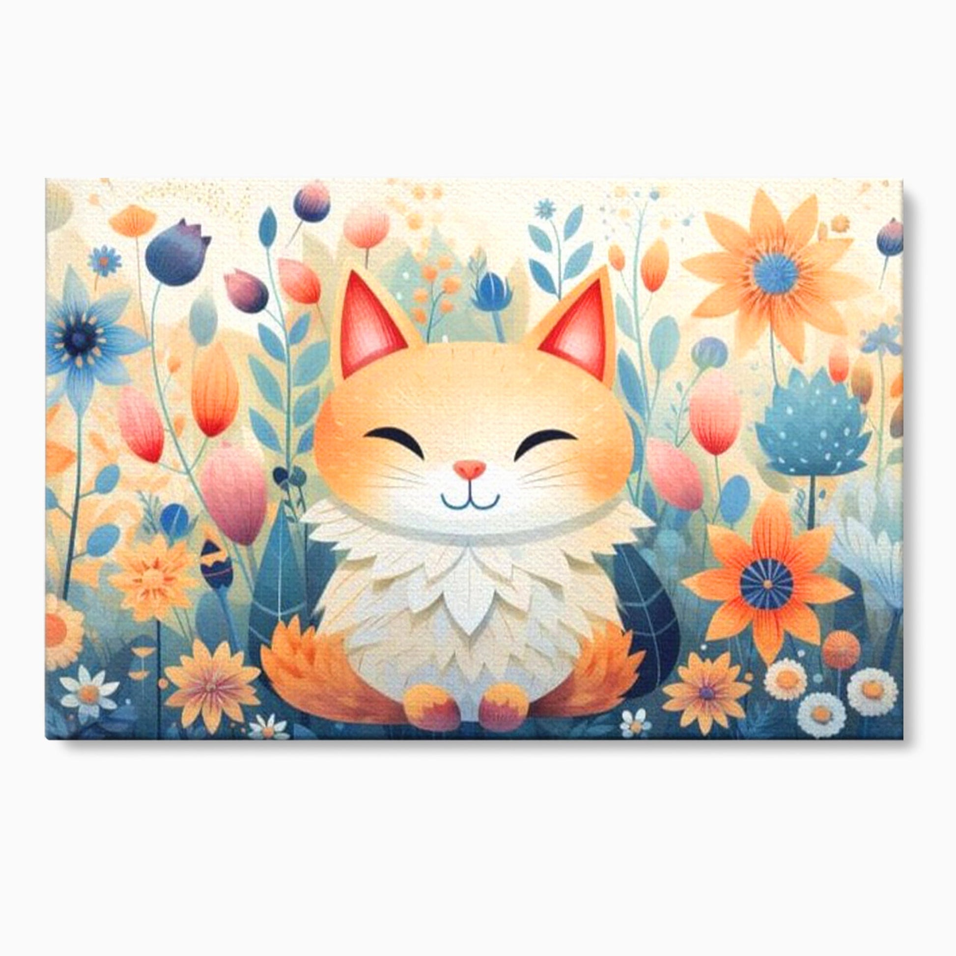 Tablou Canvas Premium, LuxCanva® K1010, Pisicuta Zen,  Gradina, Fermecata, Zambet, Flori, Felina, Fericire, Vise, Taram, Calm, Pisicuta, Blandete, Copilarie, Camera Copii