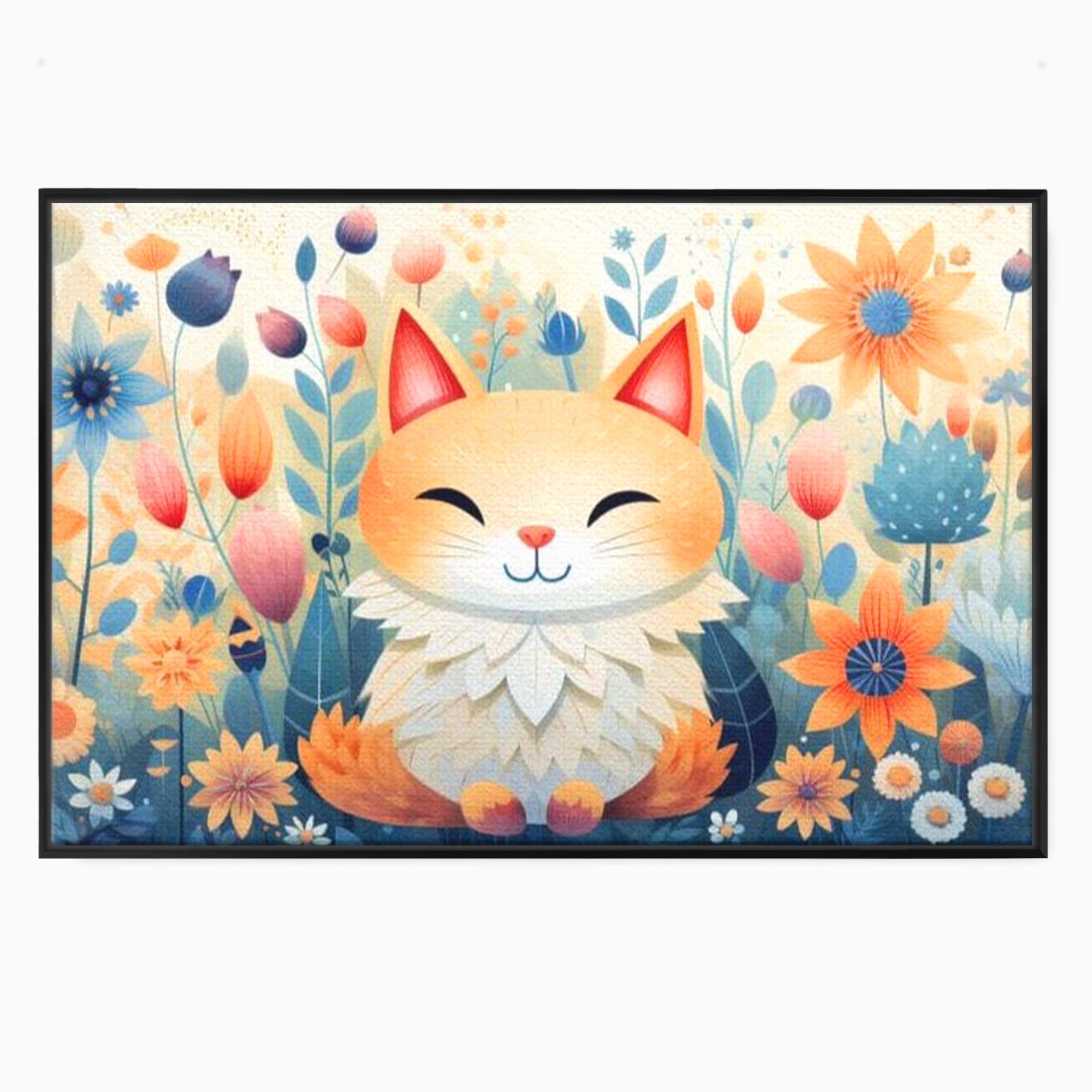 Tablou Canvas Premium, LuxCanva® K1010, Pisicuta Zen,  Gradina, Fermecata, Zambet, Flori, Felina, Fericire, Vise, Taram, Calm, Pisicuta, Blandete, Copilarie, Camera Copii