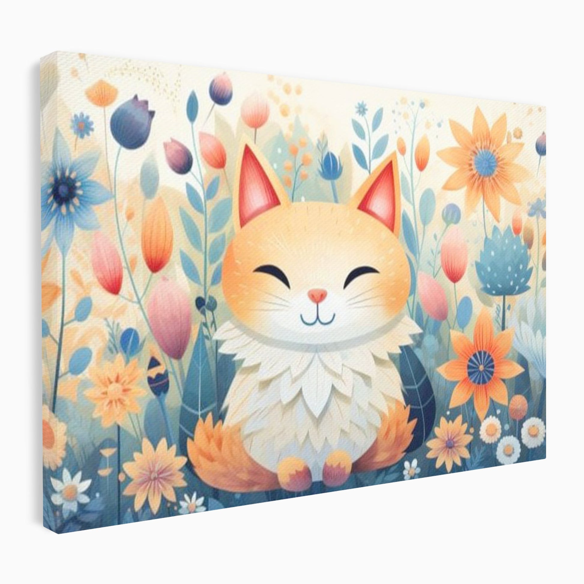 Tablou Canvas Premium, LuxCanva® K1010, Pisicuta Zen,  Gradina, Fermecata, Zambet, Flori, Felina, Fericire, Vise, Taram, Calm, Pisicuta, Blandete, Copilarie, Camera Copii
