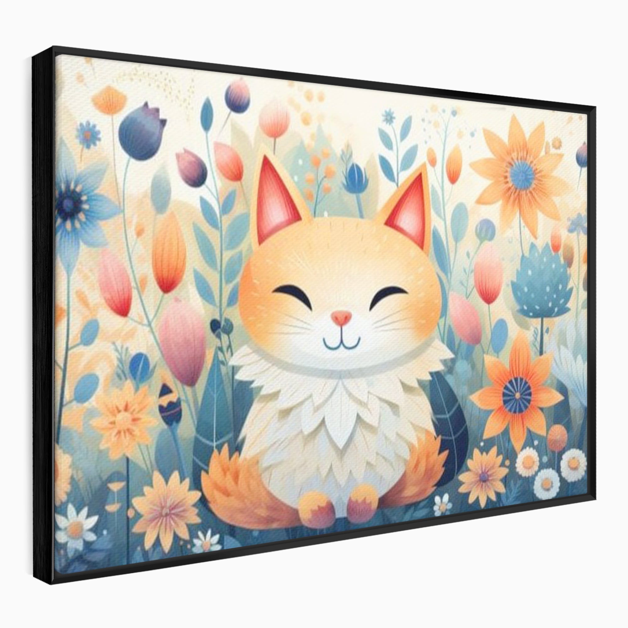 Tablou Canvas Premium, LuxCanva® K1010, Pisicuta Zen,  Gradina, Fermecata, Zambet, Flori, Felina, Fericire, Vise, Taram, Calm, Pisicuta, Blandete, Copilarie, Camera Copii