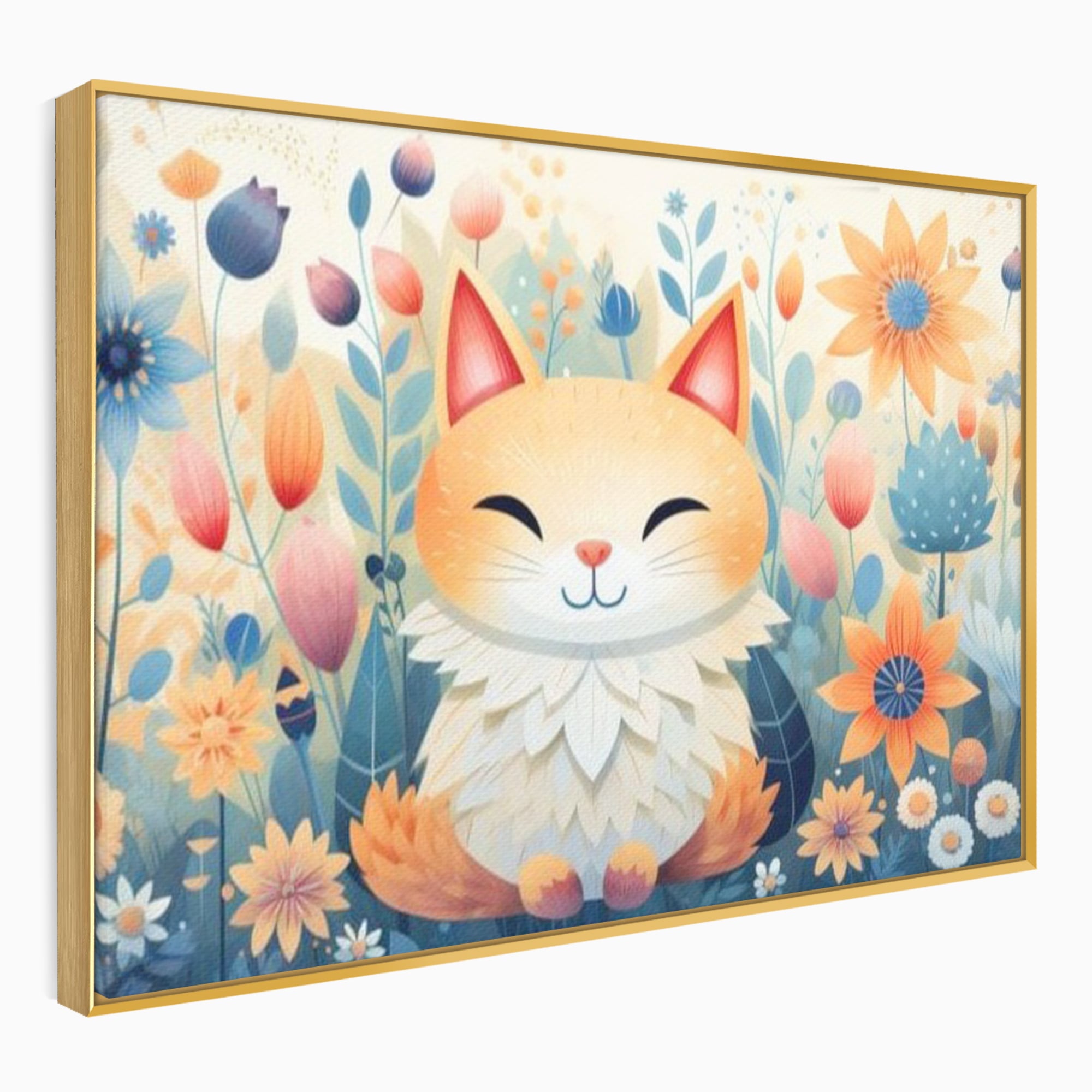 Tablou Canvas Premium, LuxCanva® K1010, Pisicuta Zen,  Gradina, Fermecata, Zambet, Flori, Felina, Fericire, Vise, Taram, Calm, Pisicuta, Blandete, Copilarie, Camera Copii