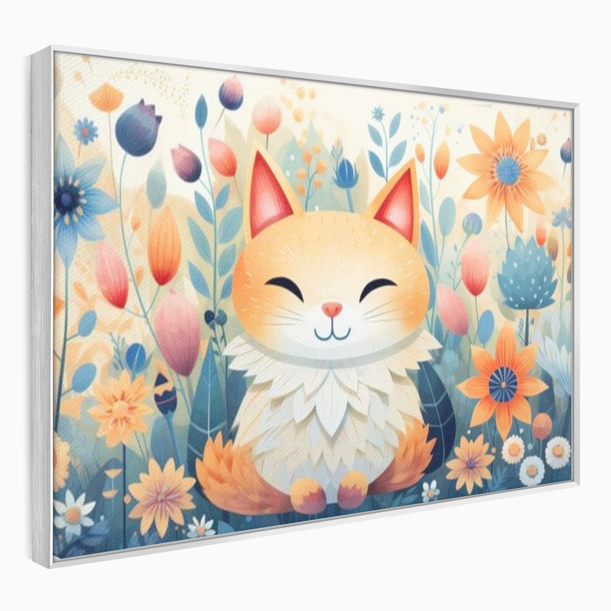 Tablou Canvas Premium, LuxCanva® K1010, Pisicuta Zen,  Gradina, Fermecata, Zambet, Flori, Felina, Fericire, Vise, Taram, Calm, Pisicuta, Blandete, Copilarie, Camera Copii