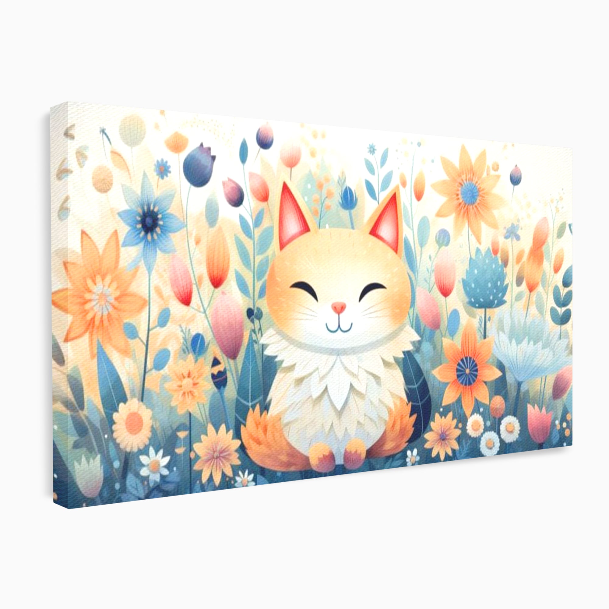 Tablou Canvas Premium, LuxCanva® K1010, Pisicuta Zen,  Gradina, Fermecata, Zambet, Flori, Felina, Fericire, Vise, Taram, Calm, Pisicuta, Blandete, Copilarie, Camera Copii