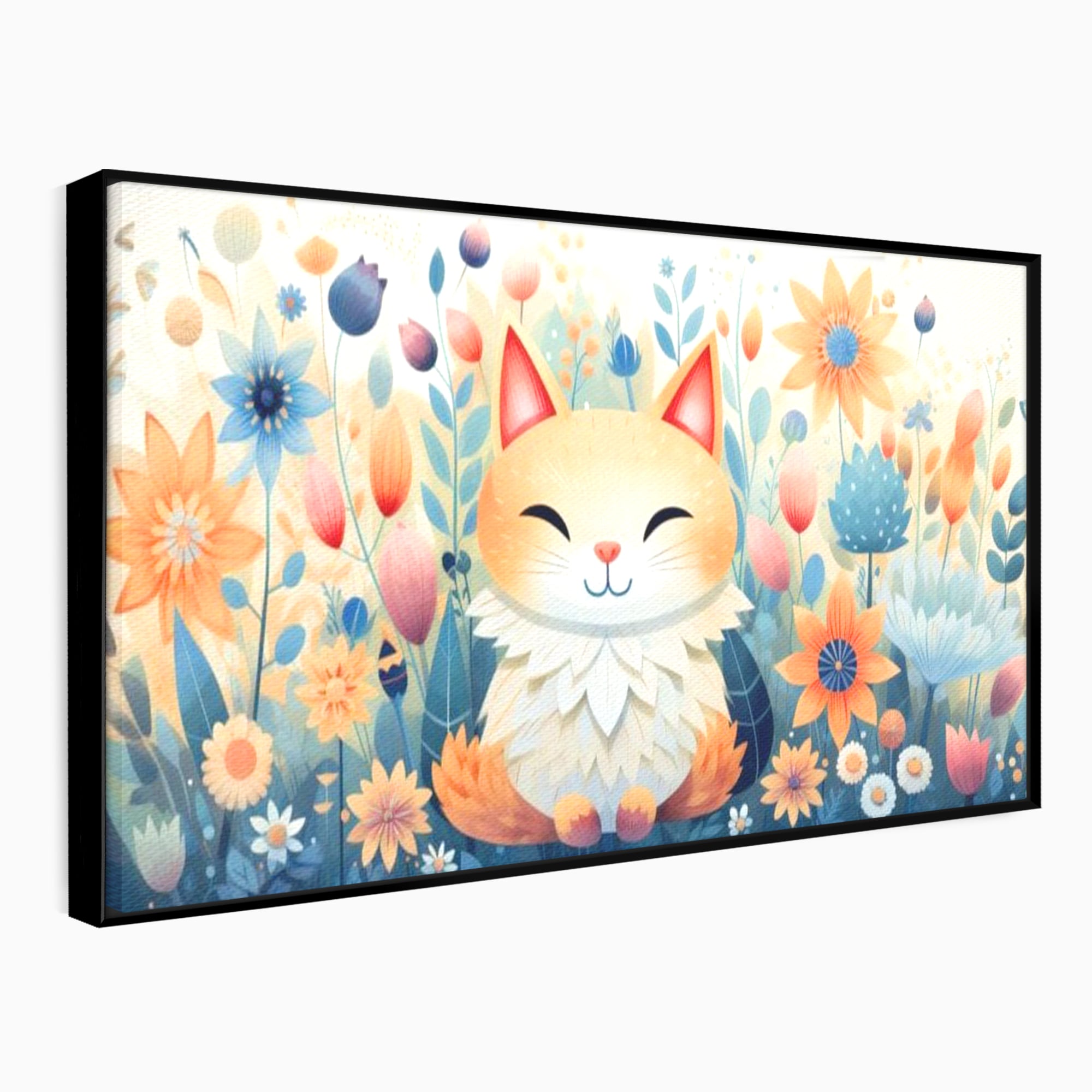 Tablou Canvas Premium, LuxCanva® K1010, Pisicuta Zen,  Gradina, Fermecata, Zambet, Flori, Felina, Fericire, Vise, Taram, Calm, Pisicuta, Blandete, Copilarie, Camera Copii